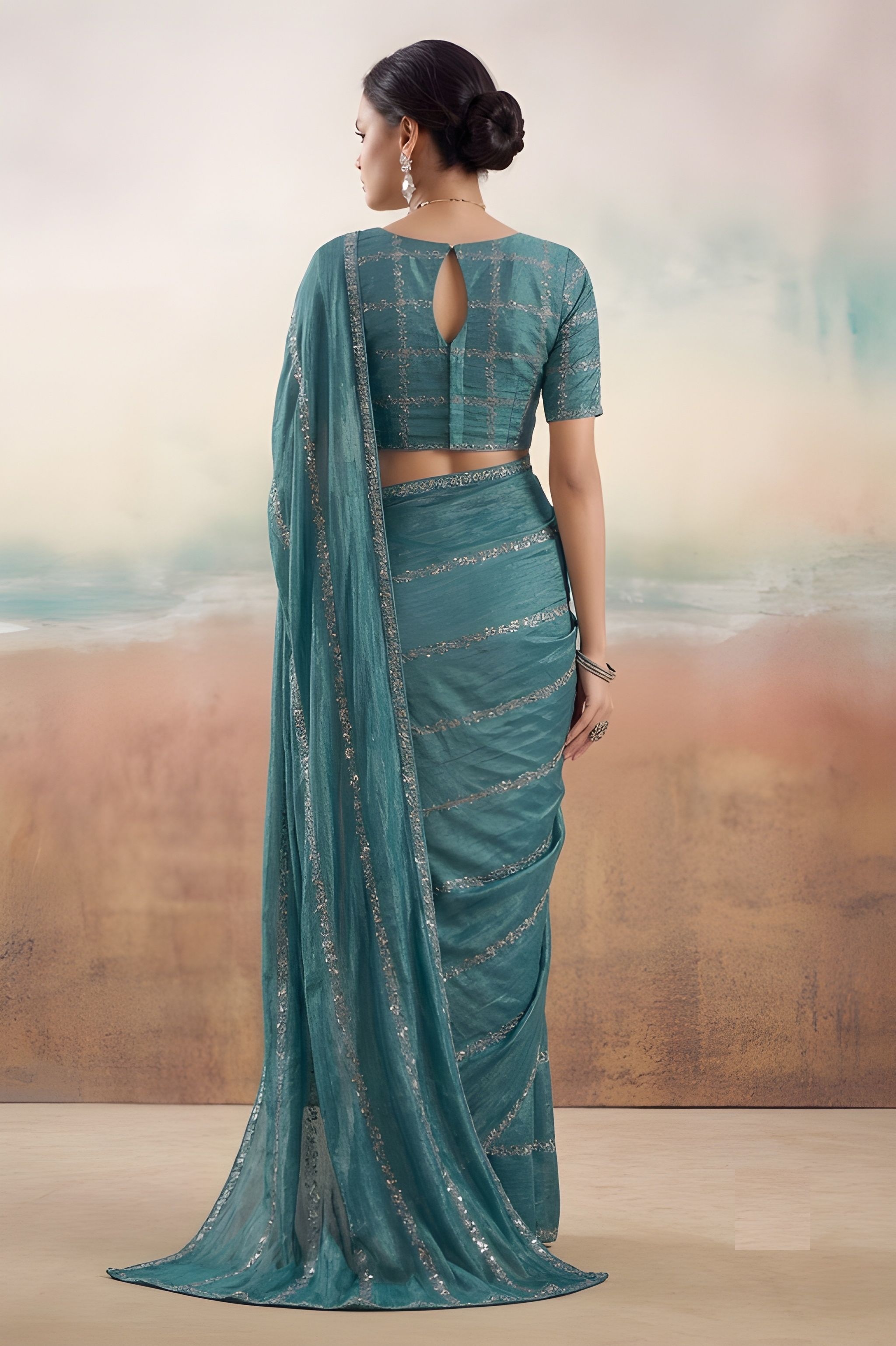 Rama Embroidered Chiffon Designer Saree — alternate view