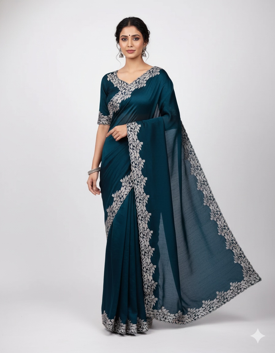 Rama Embroidered Fandy Chiffon Silk Saree