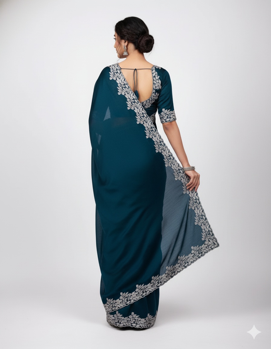 Rama Embroidered Fandy Chiffon Silk Saree — alternate view