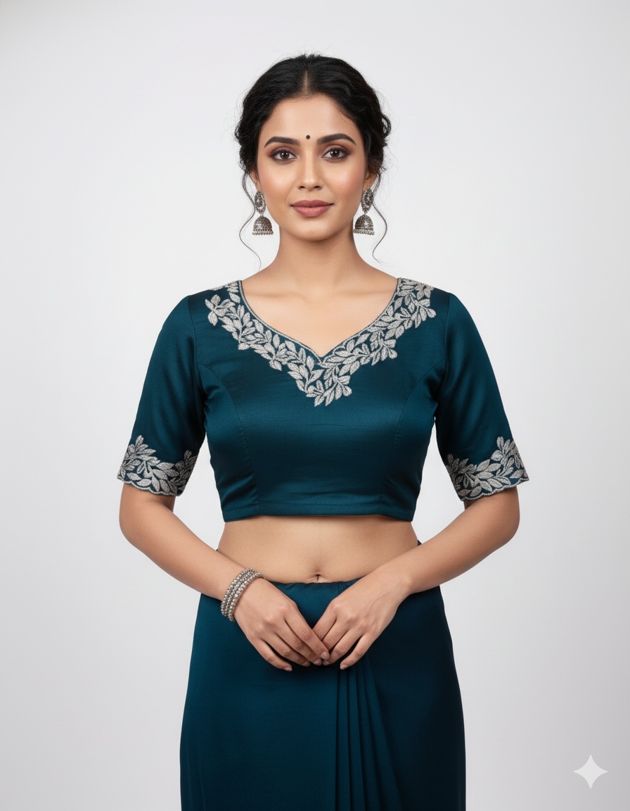 Rama Embroidered Fandy Chiffon Silk Saree