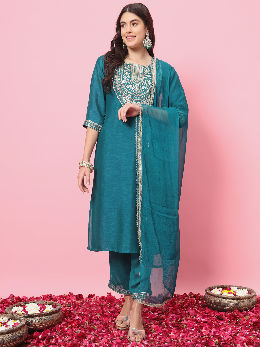 Rama Embroidered Silk Blend Readymade Suit