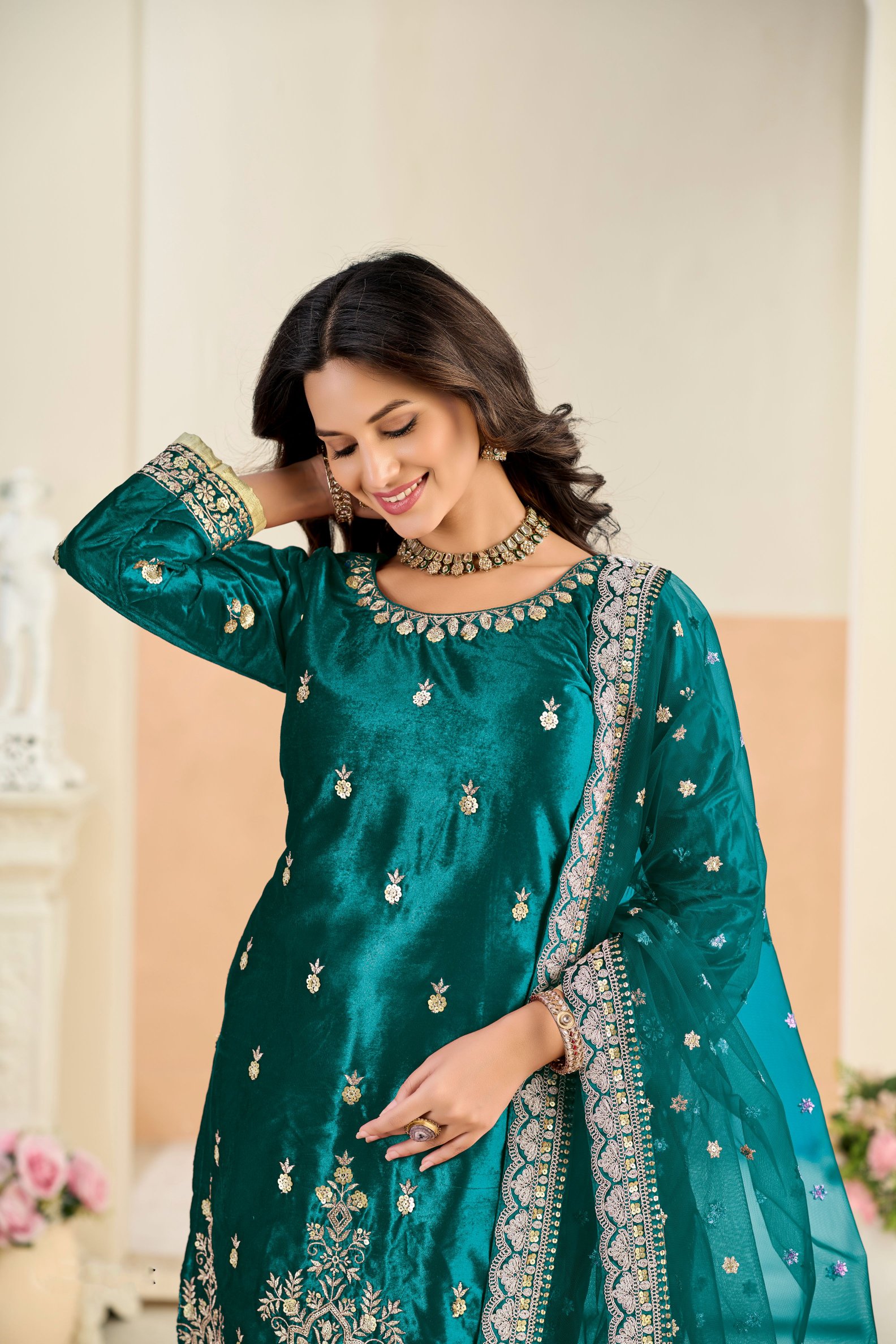 Rama Embroidered Velvet Salwar Suit — alternate view