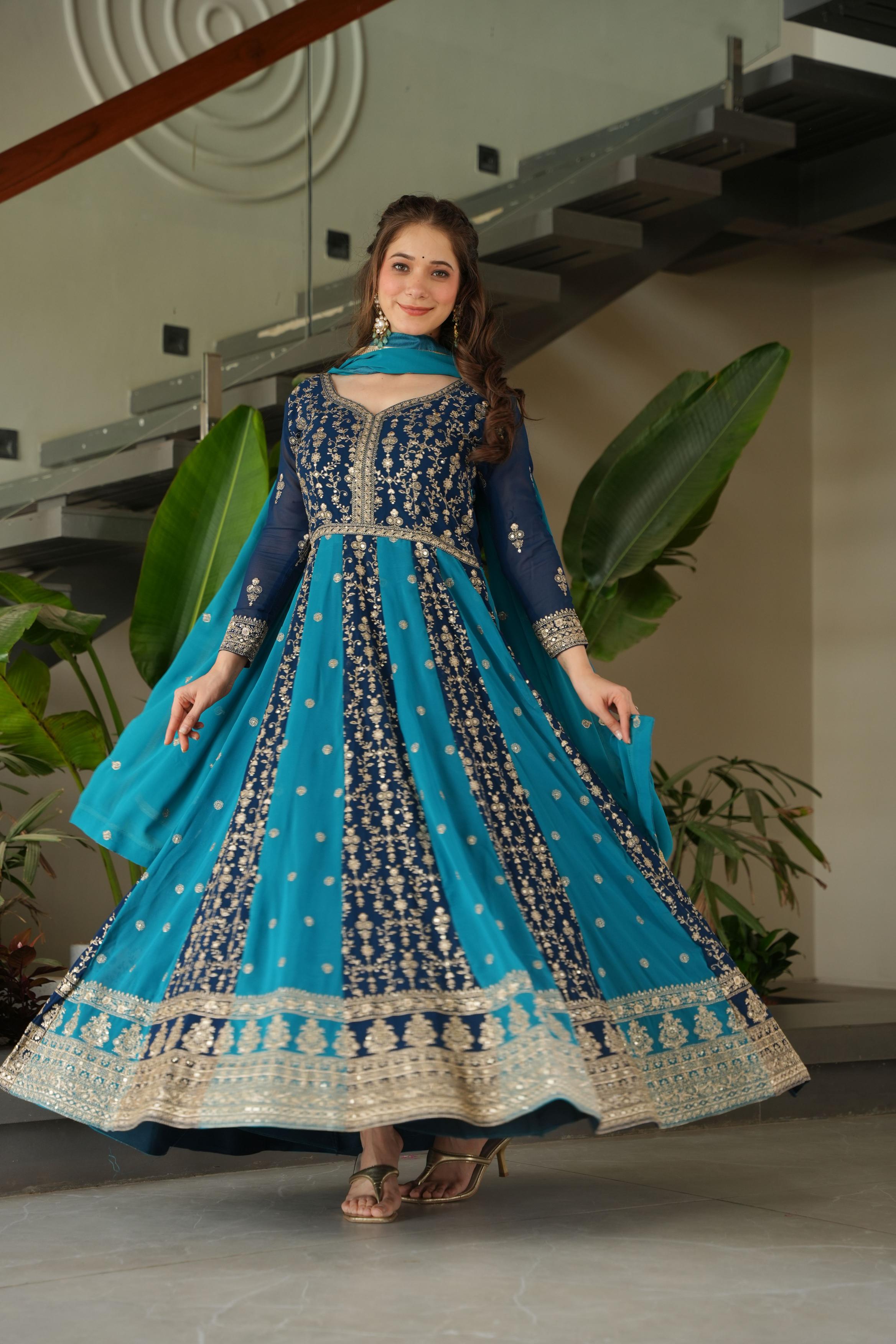 Rama Faux Georgette Jari Embroidery Gown