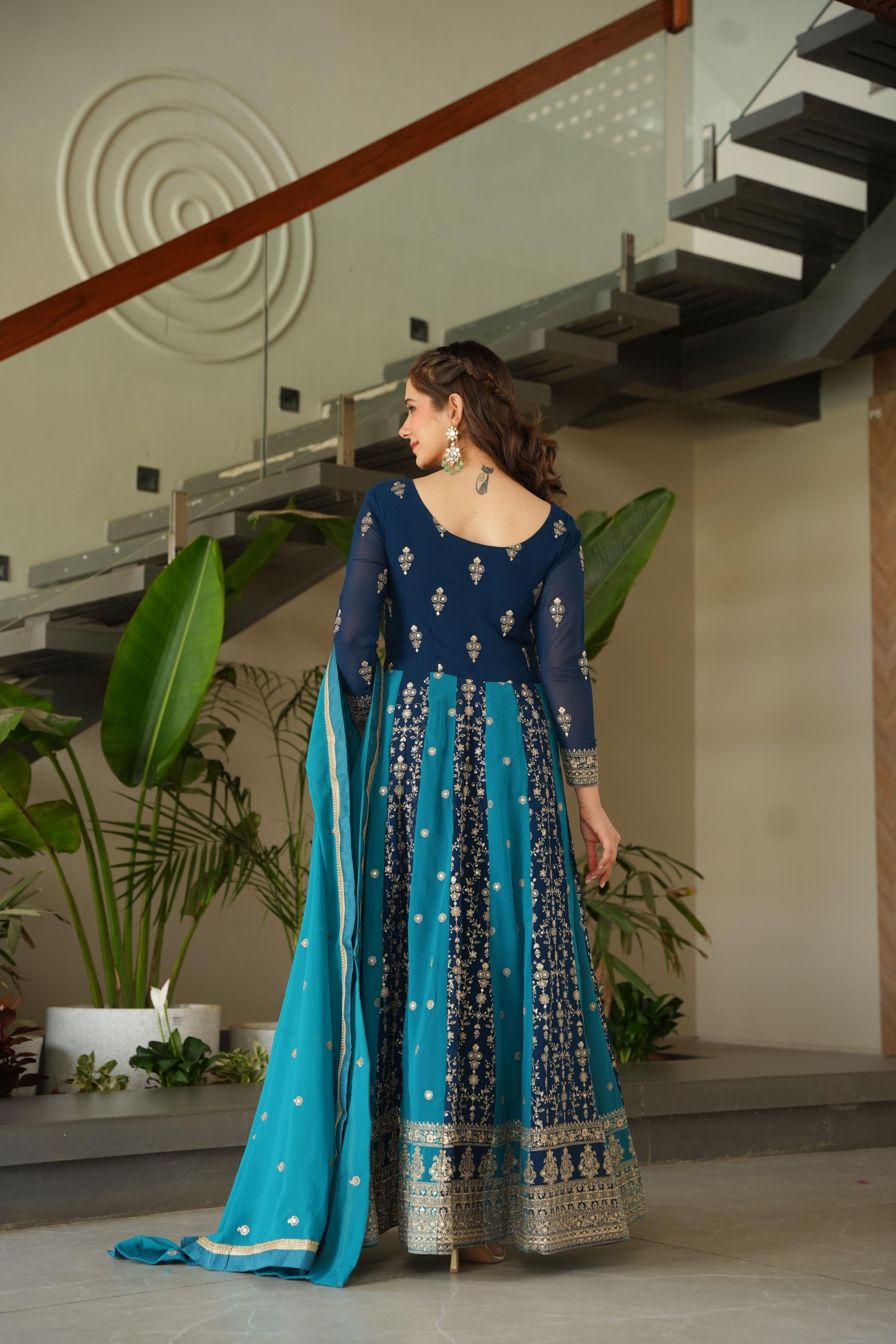 Rama Faux Georgette Jari Embroidery Gown