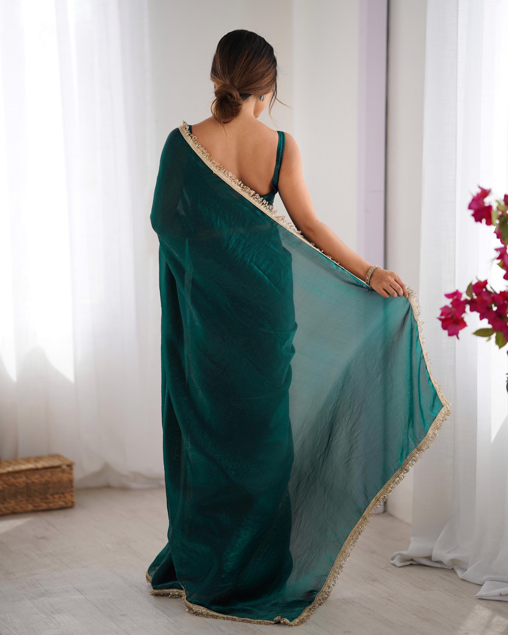 Rama Fendy Satin Lace Saree — alternate view