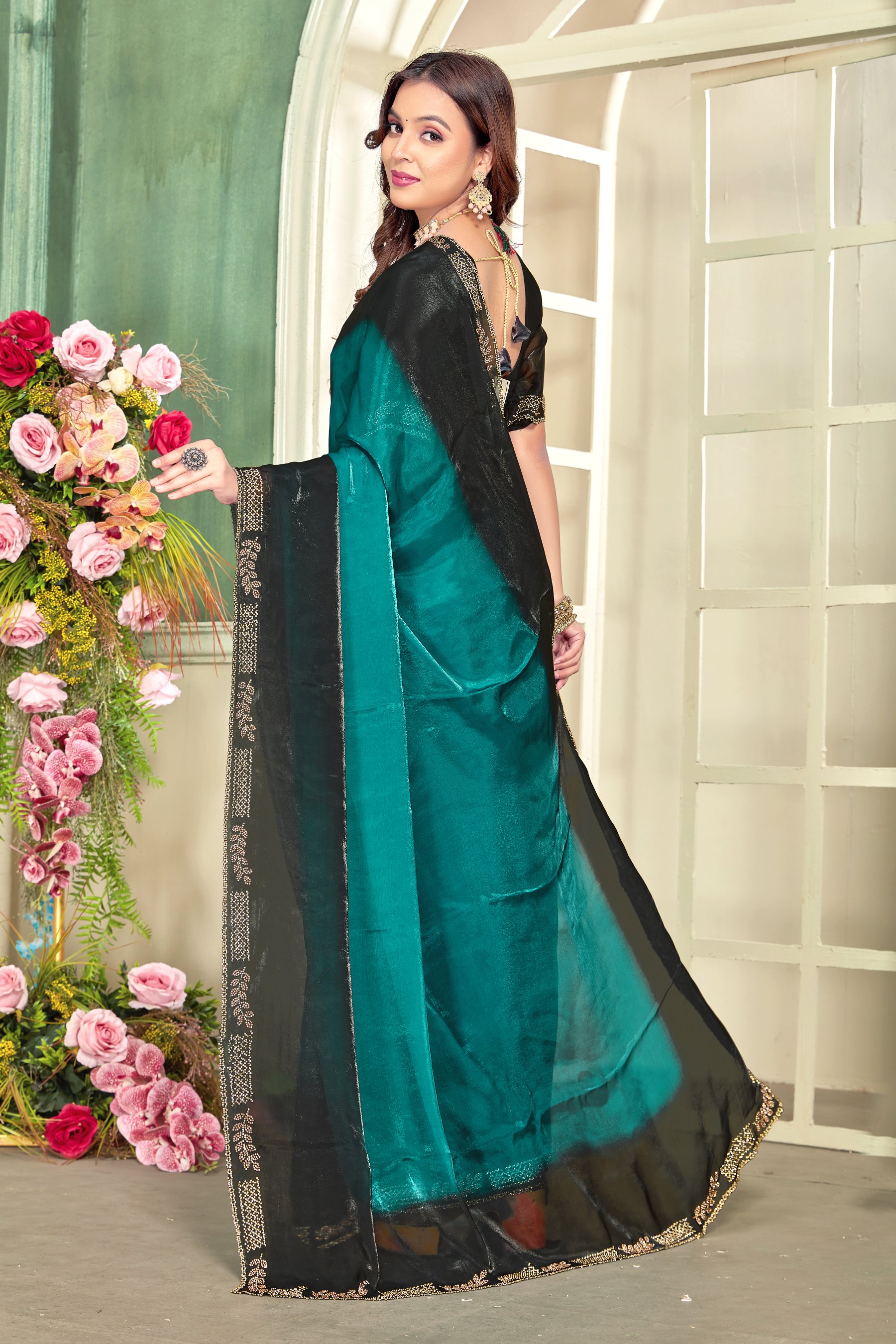 Rama Fendy Satin Silk Zircon Border Saree — alternate view