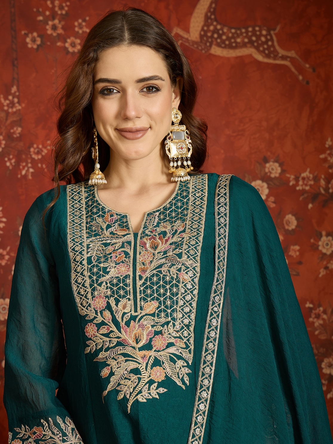 Rama Floral Designer Embroidery Silk Regal Palazzo Suit