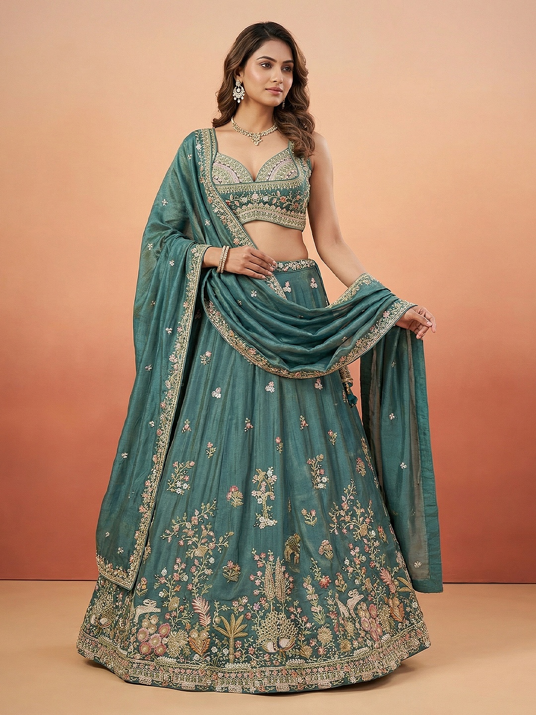 Rama Floral Embroidered Bridal Lehenga Choli