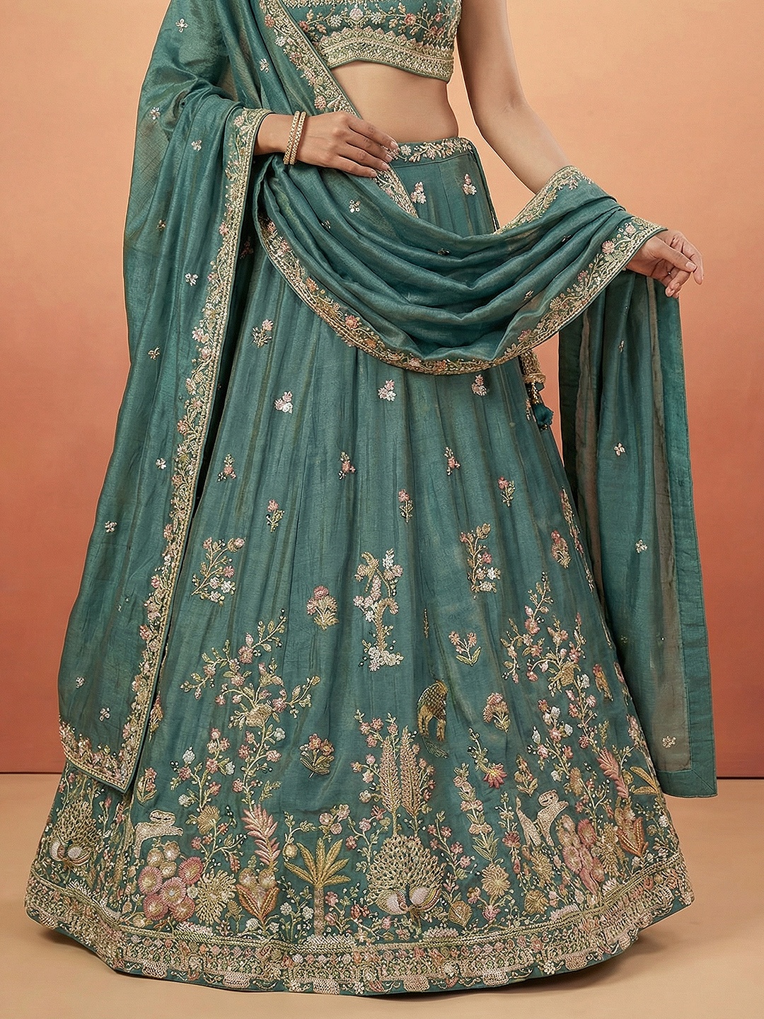 Rama Floral Embroidered Bridal Lehenga Choli