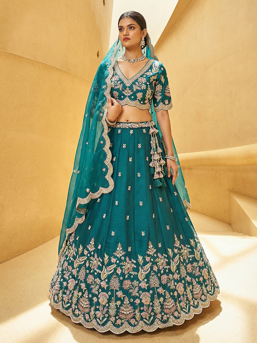 Rama Floral Embroidered Bridal Lehenga Choli
