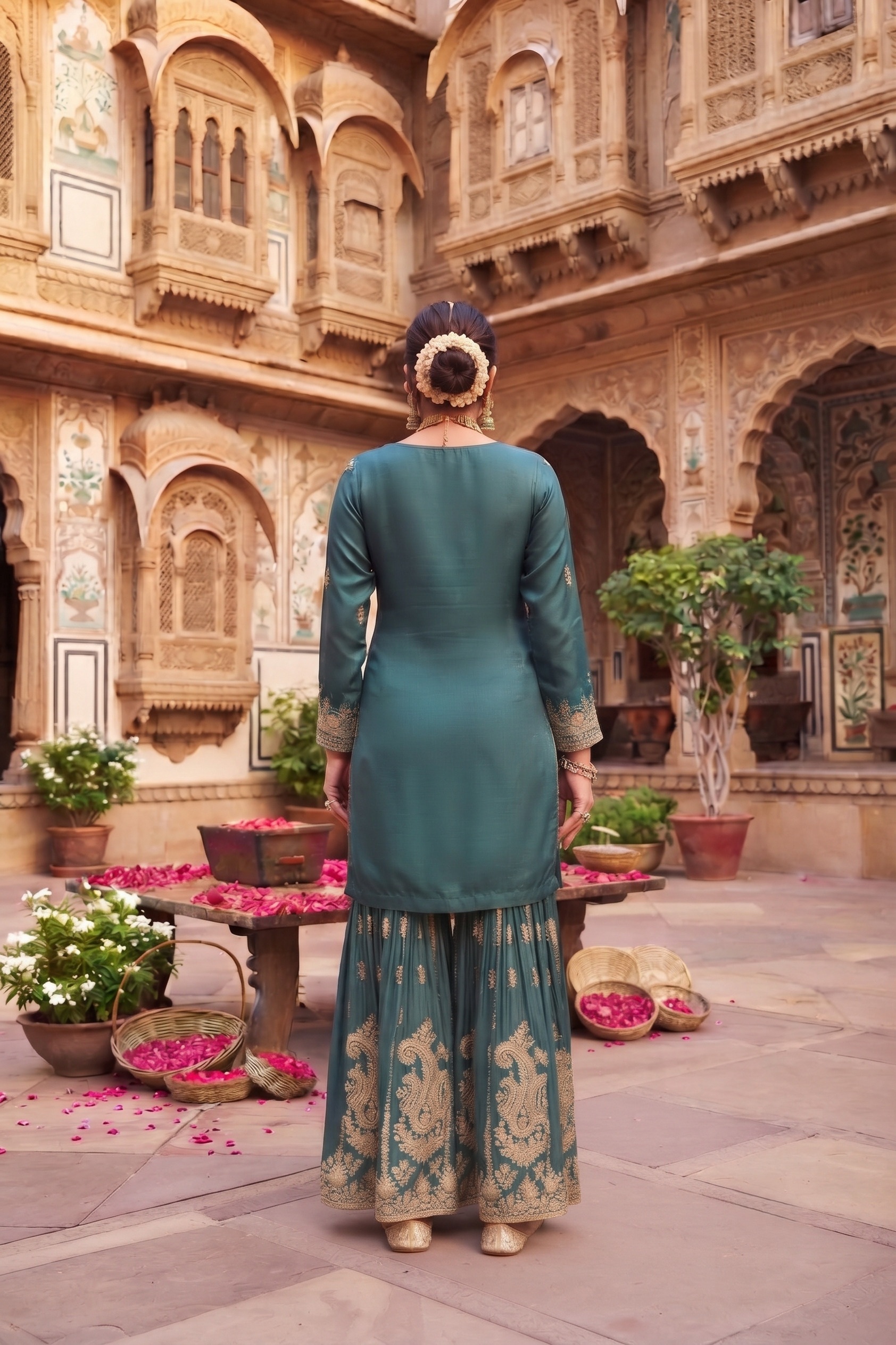 Rama Floral Embroidered Chinon Sharara Suit