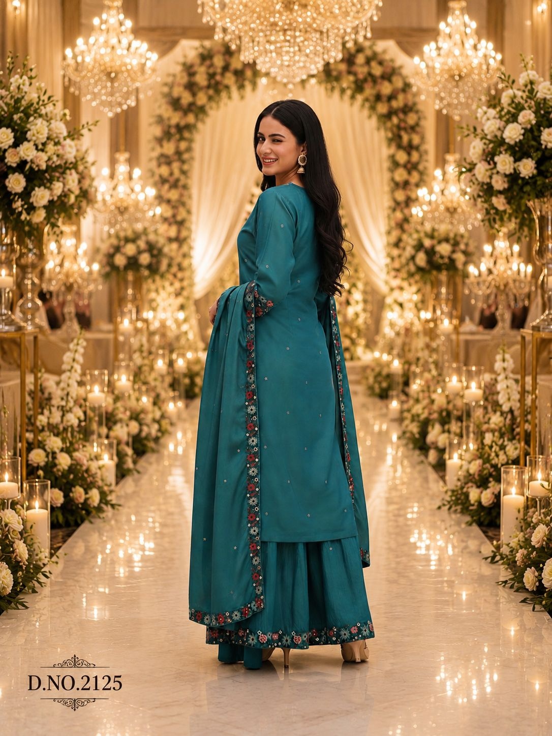 Rama Floral Embroidery Roman Simmer Palazzo Suit — alternate view