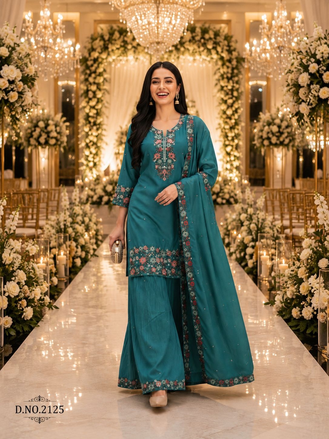 Rama Floral Embroidery Roman Simmer Palazzo Suit
