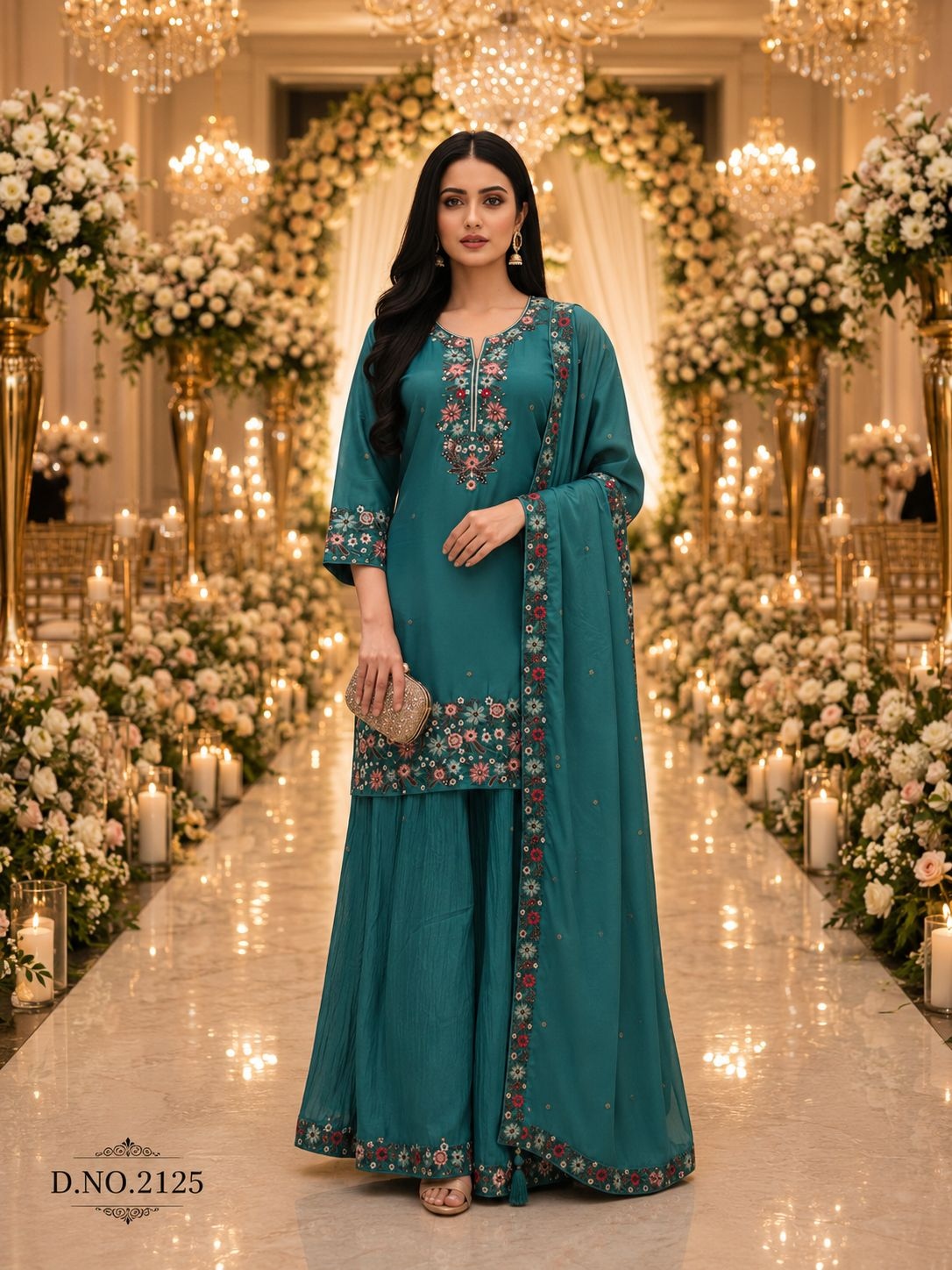 Rama Floral Embroidery Roman Simmer Palazzo Suit