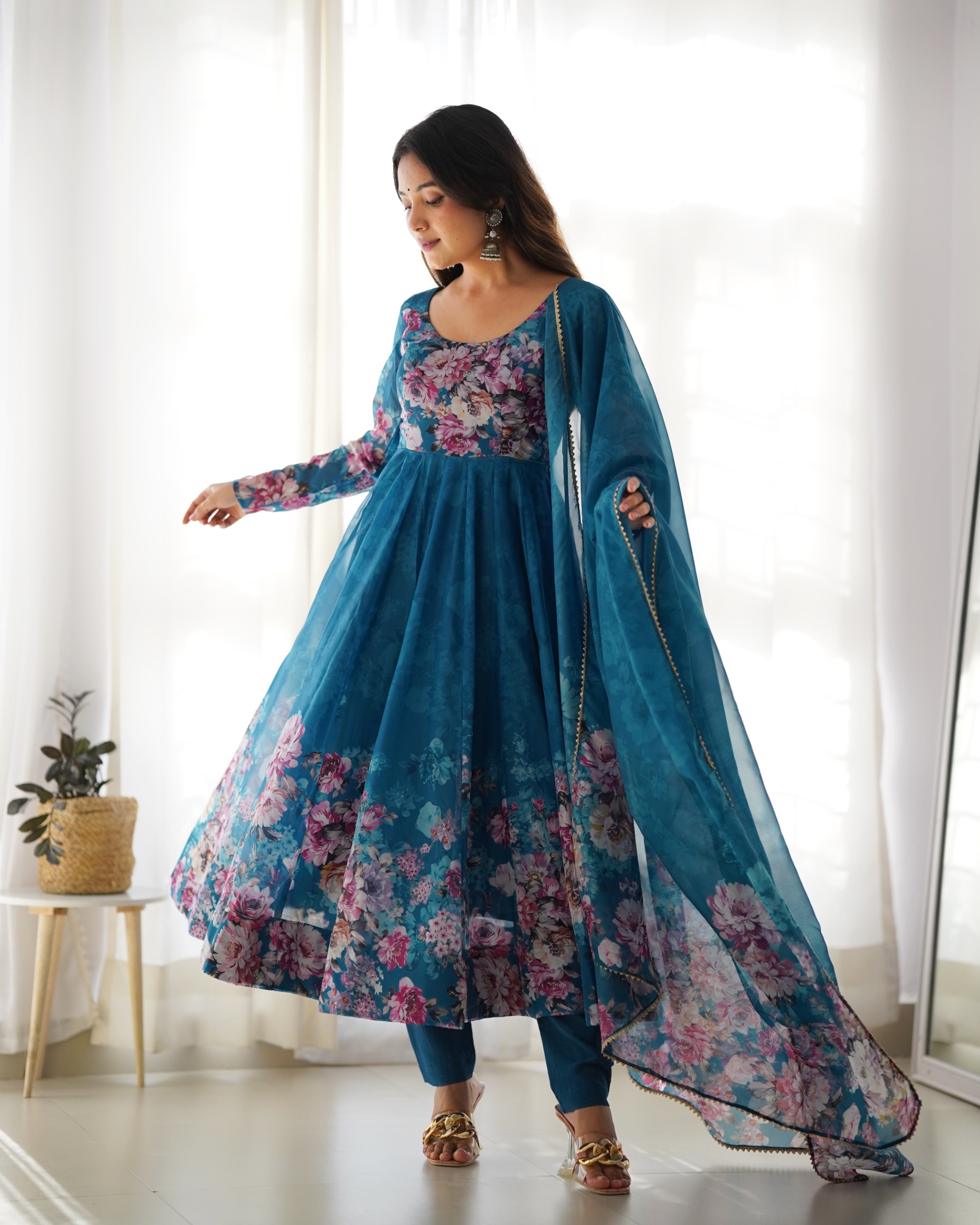 Rama Floral Printed Organza Anarkali Suit
