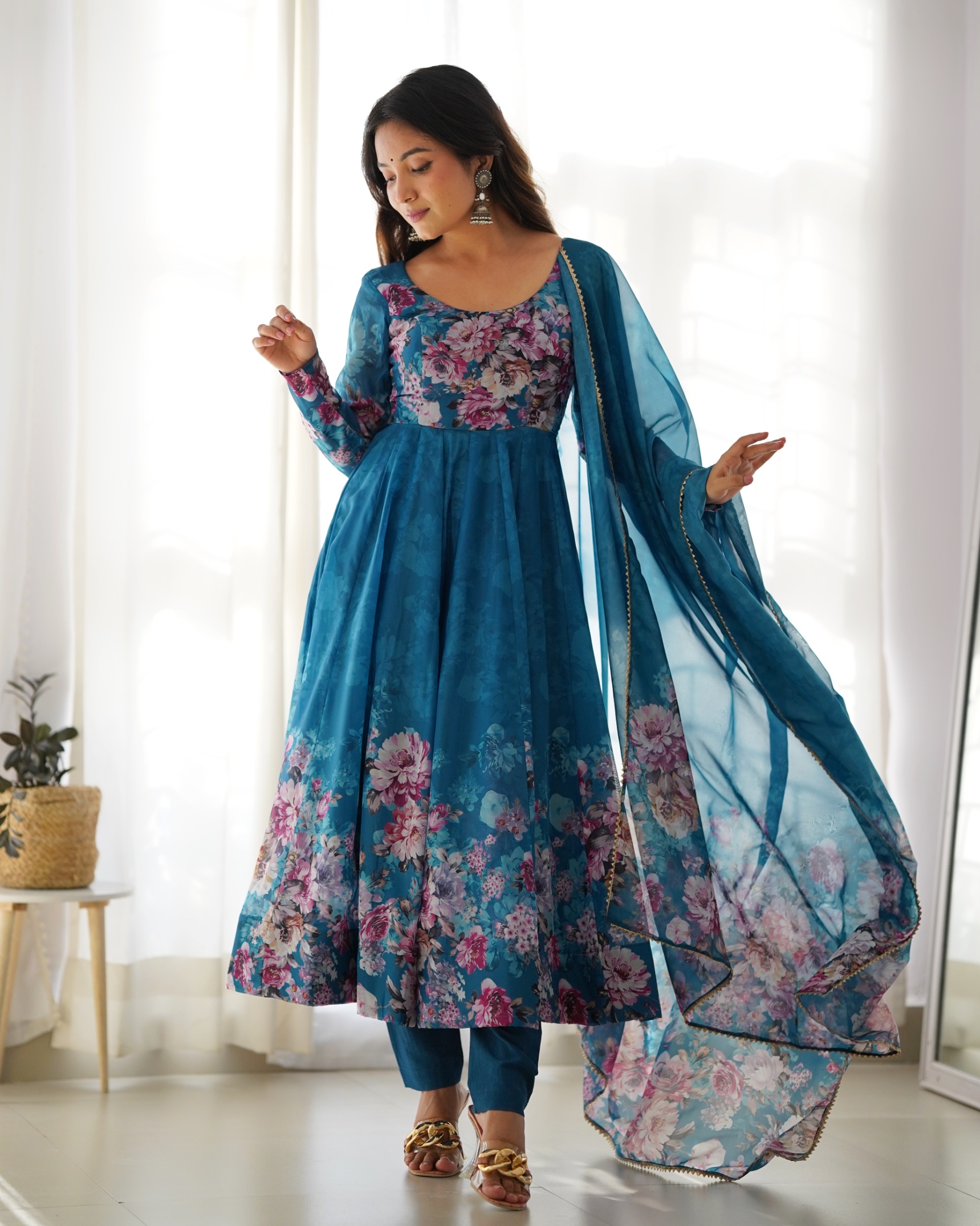 Rama Floral Printed Organza Anarkali Suit — alternate view