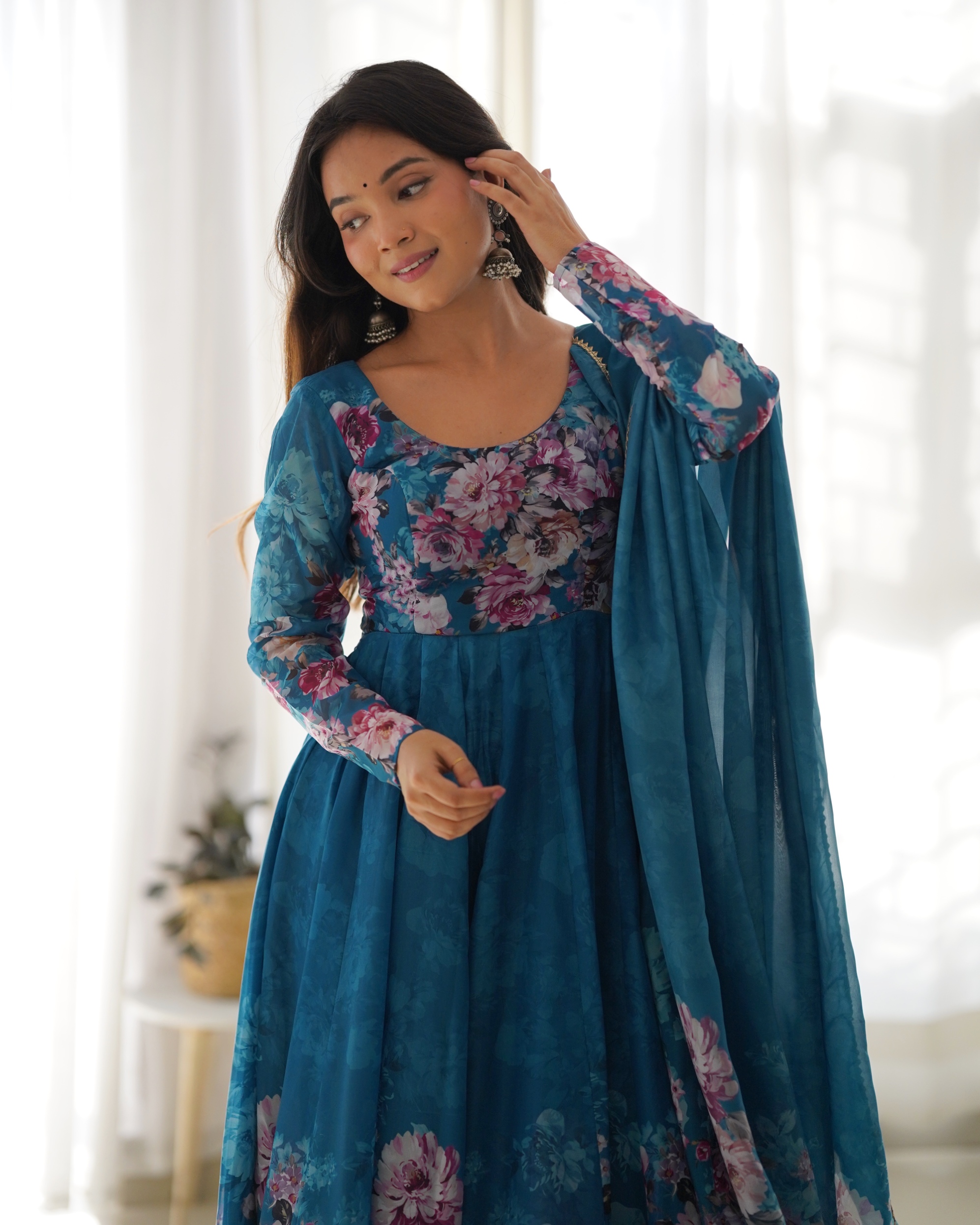 Rama Floral Printed Organza Anarkali Suit