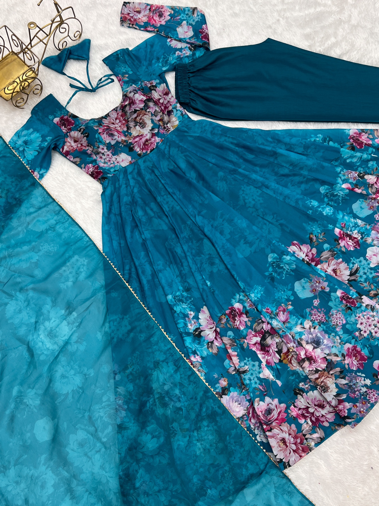 Rama Floral Printed Organza Anarkali Suit