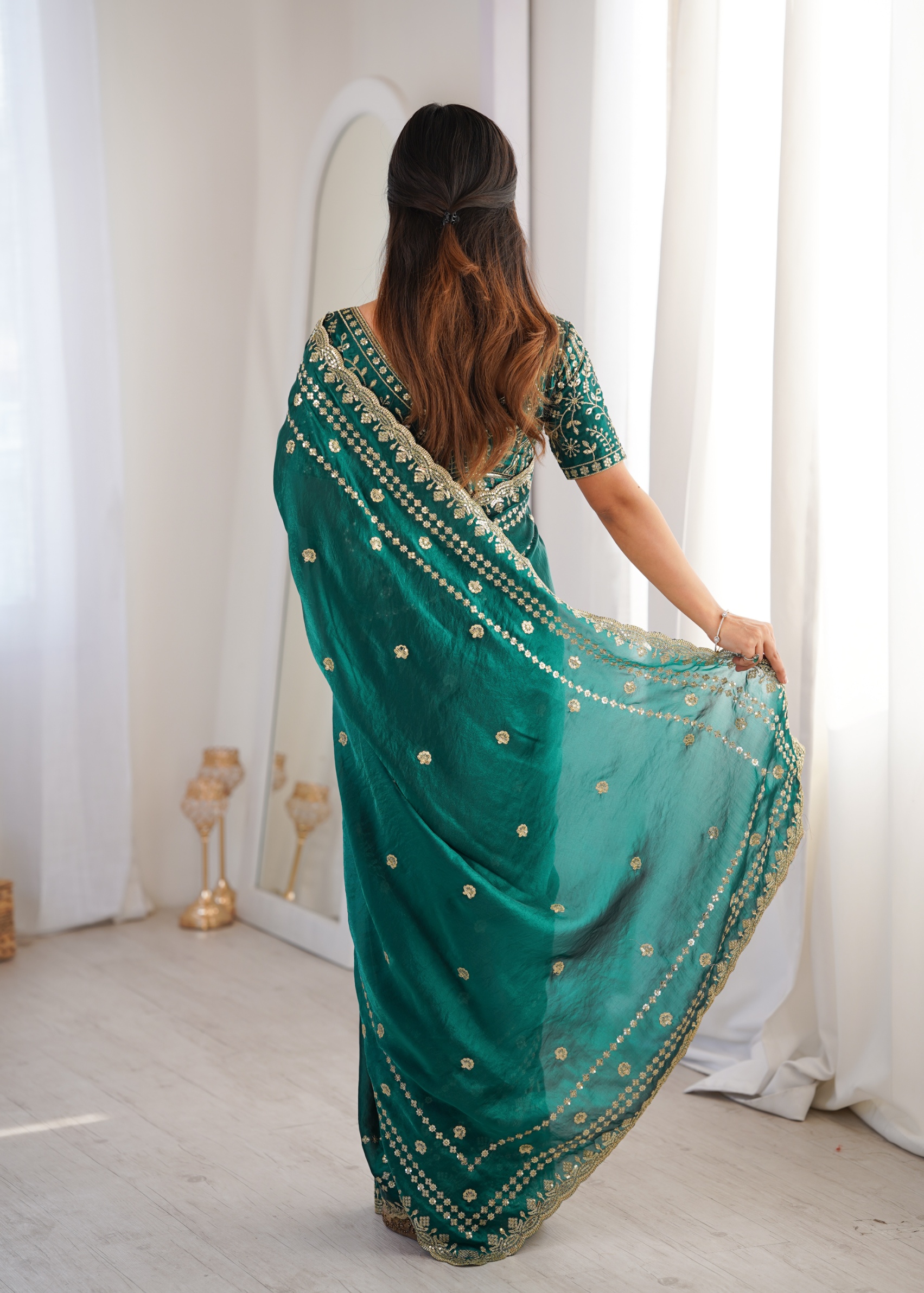 Rama Floral Sequin Fendy Satin Saree — alternate view