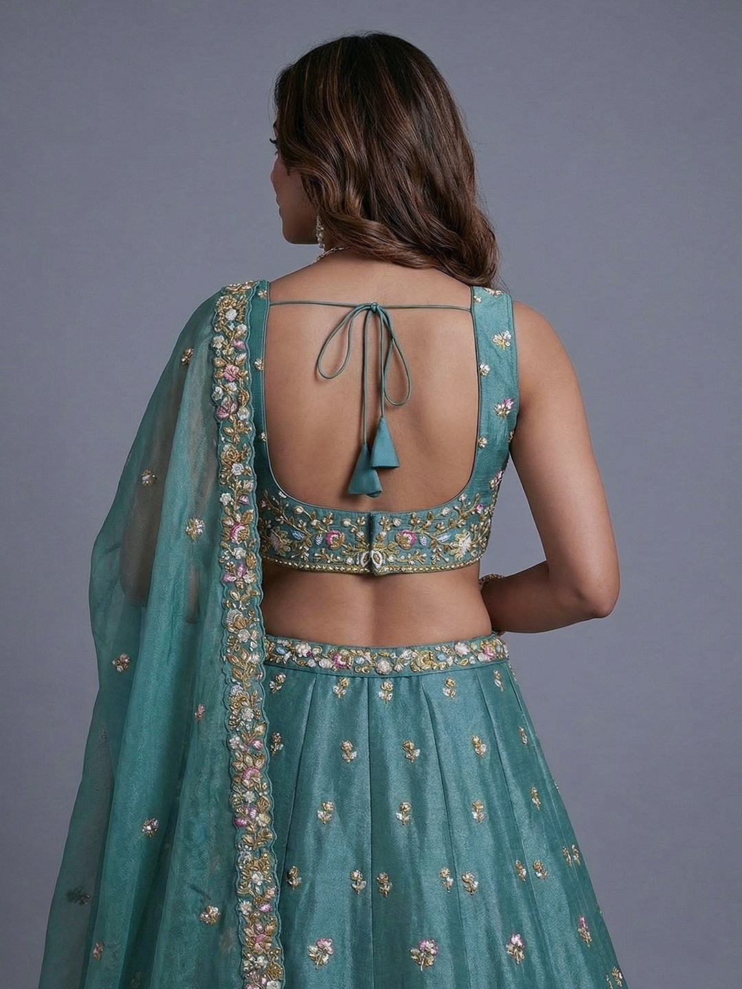 Rama Floral Sequin Tissue Bridal Lehenga Choli — alternate view