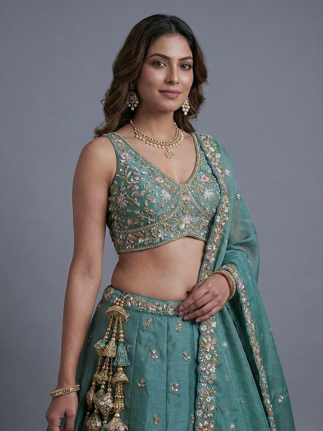 Rama Floral Sequin Tissue Bridal Lehenga Choli