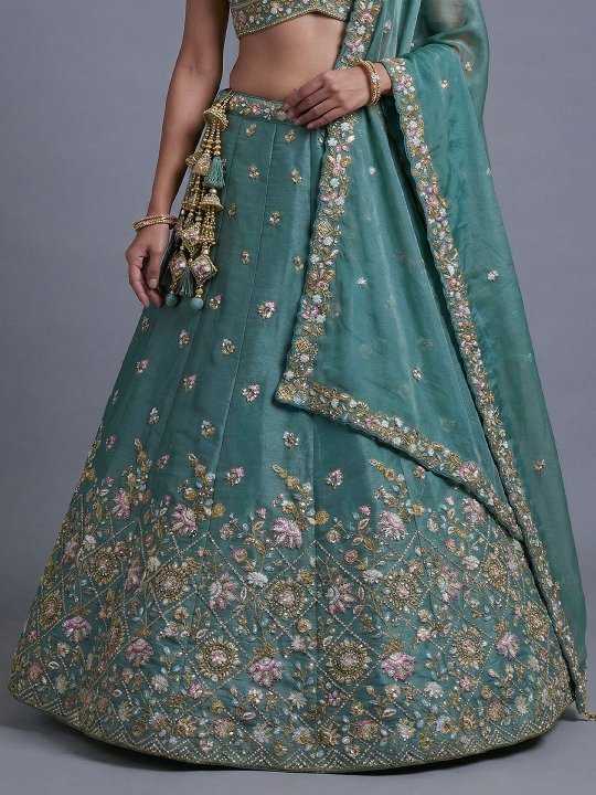 Rama Floral Sequin Tissue Bridal Lehenga Choli