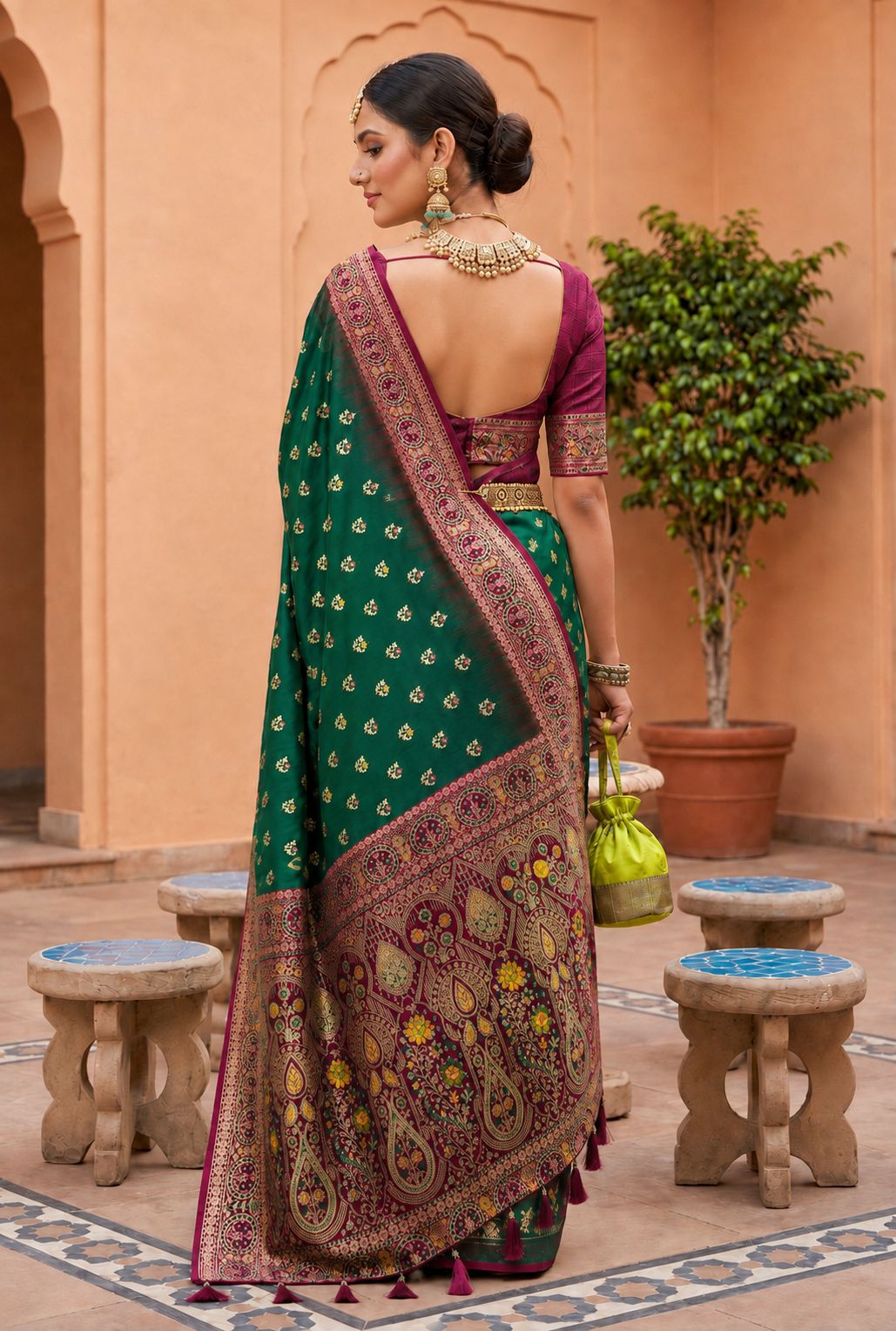 Rama Floral Zari Soft Silk Saree — alternate view