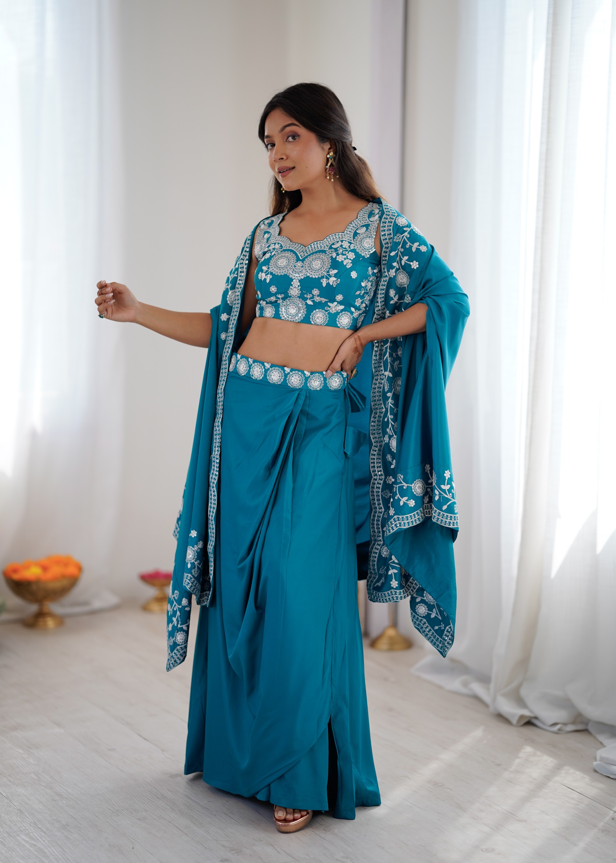 Rama French Crepe Indo-Western Dhoti Set