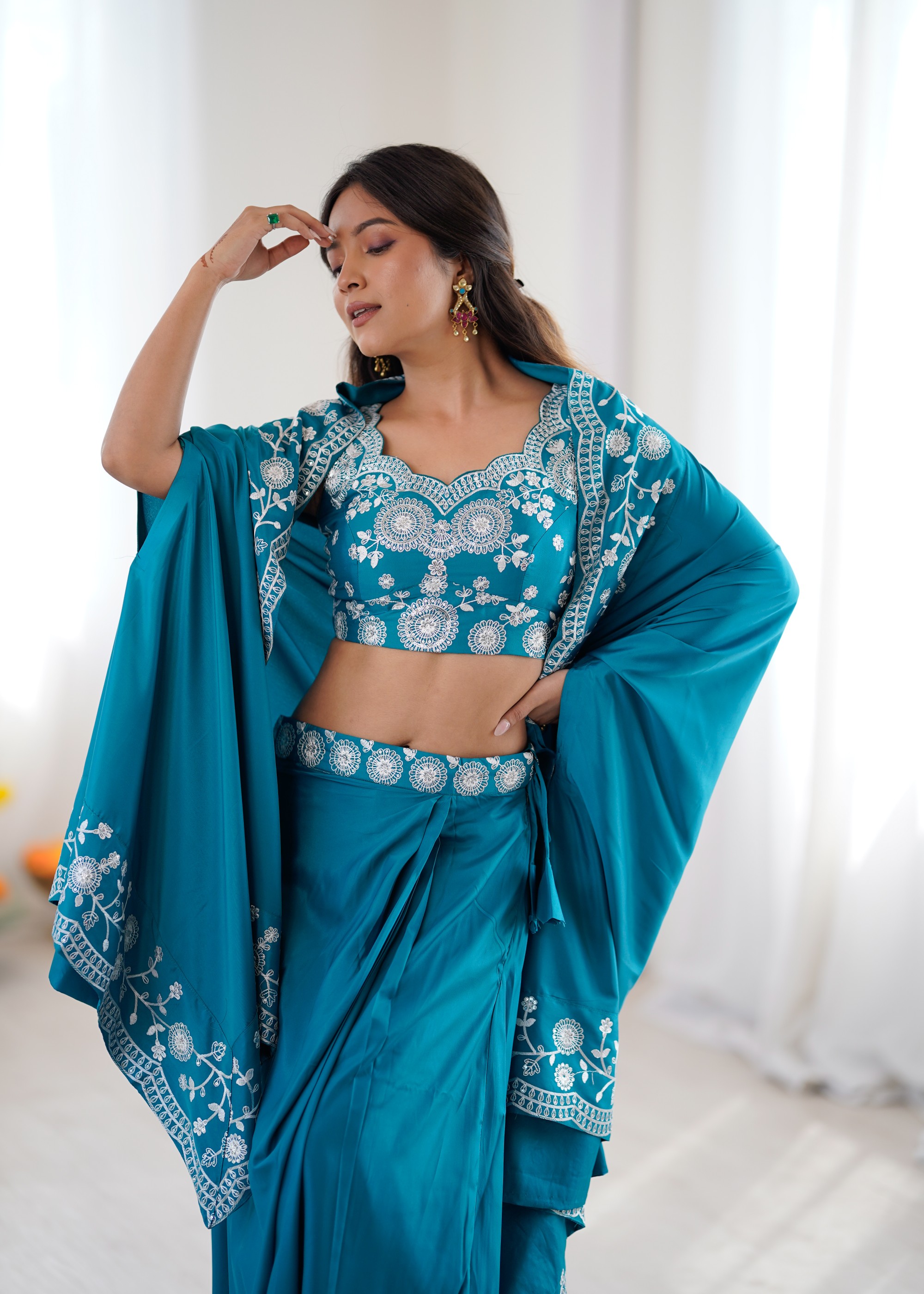 Rama French Crepe Indo-Western Dhoti Set