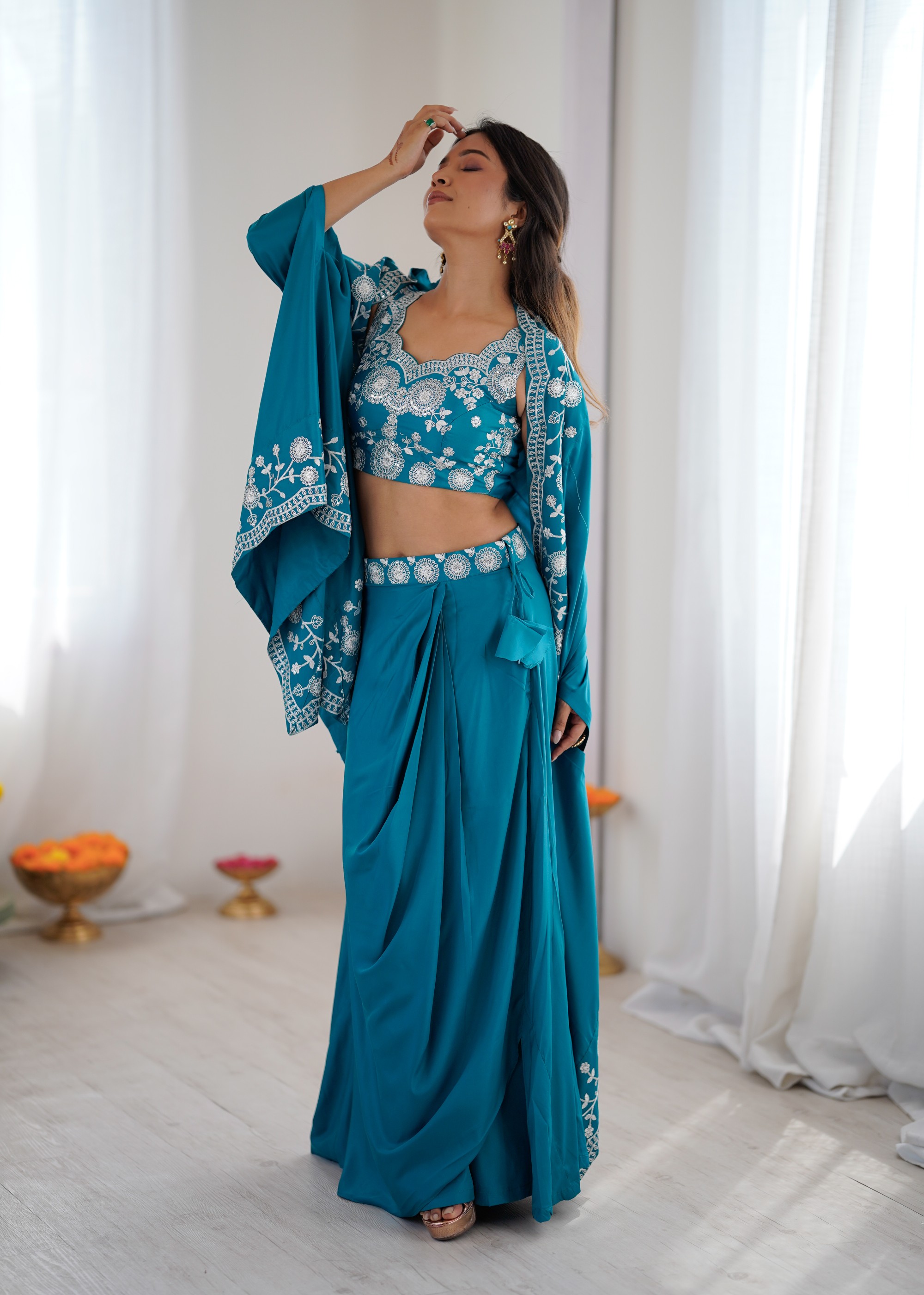 Rama French Crepe Indo-Western Dhoti Set