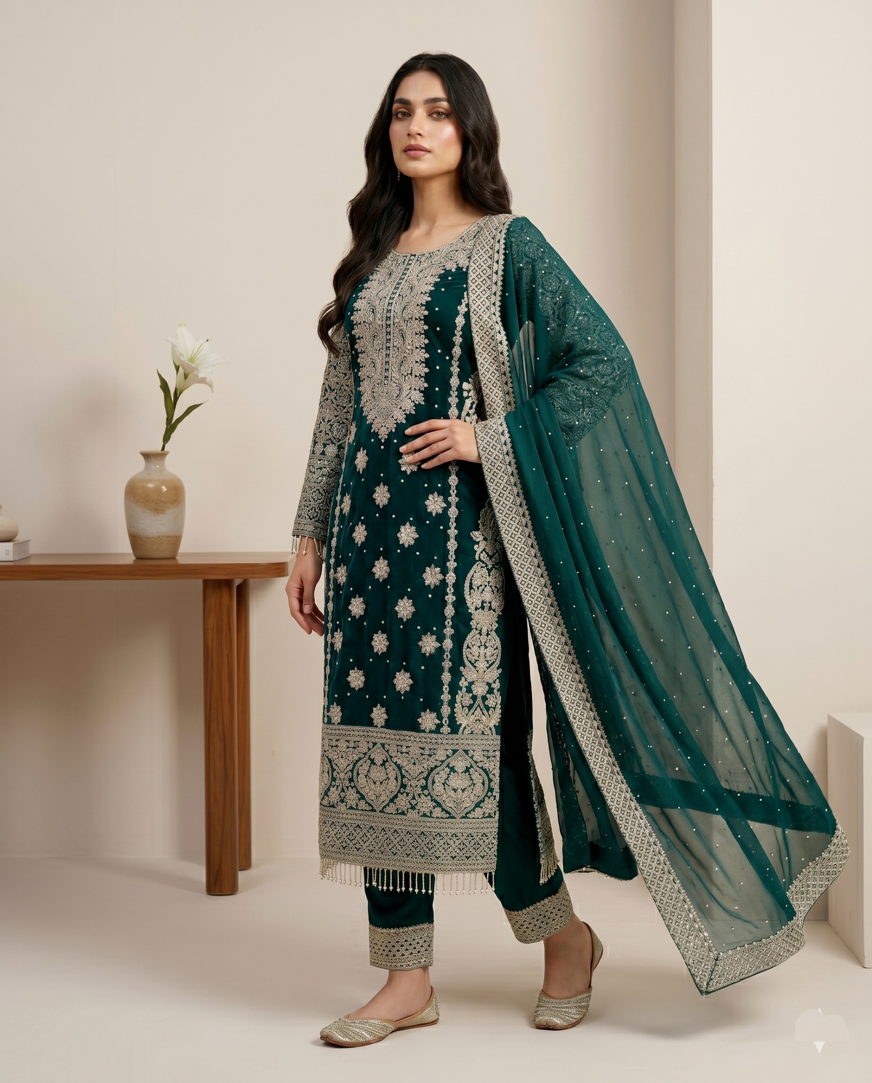 Rama Geometric Heavy Embroidery Faux Georgette Sharara Suit — alternate view