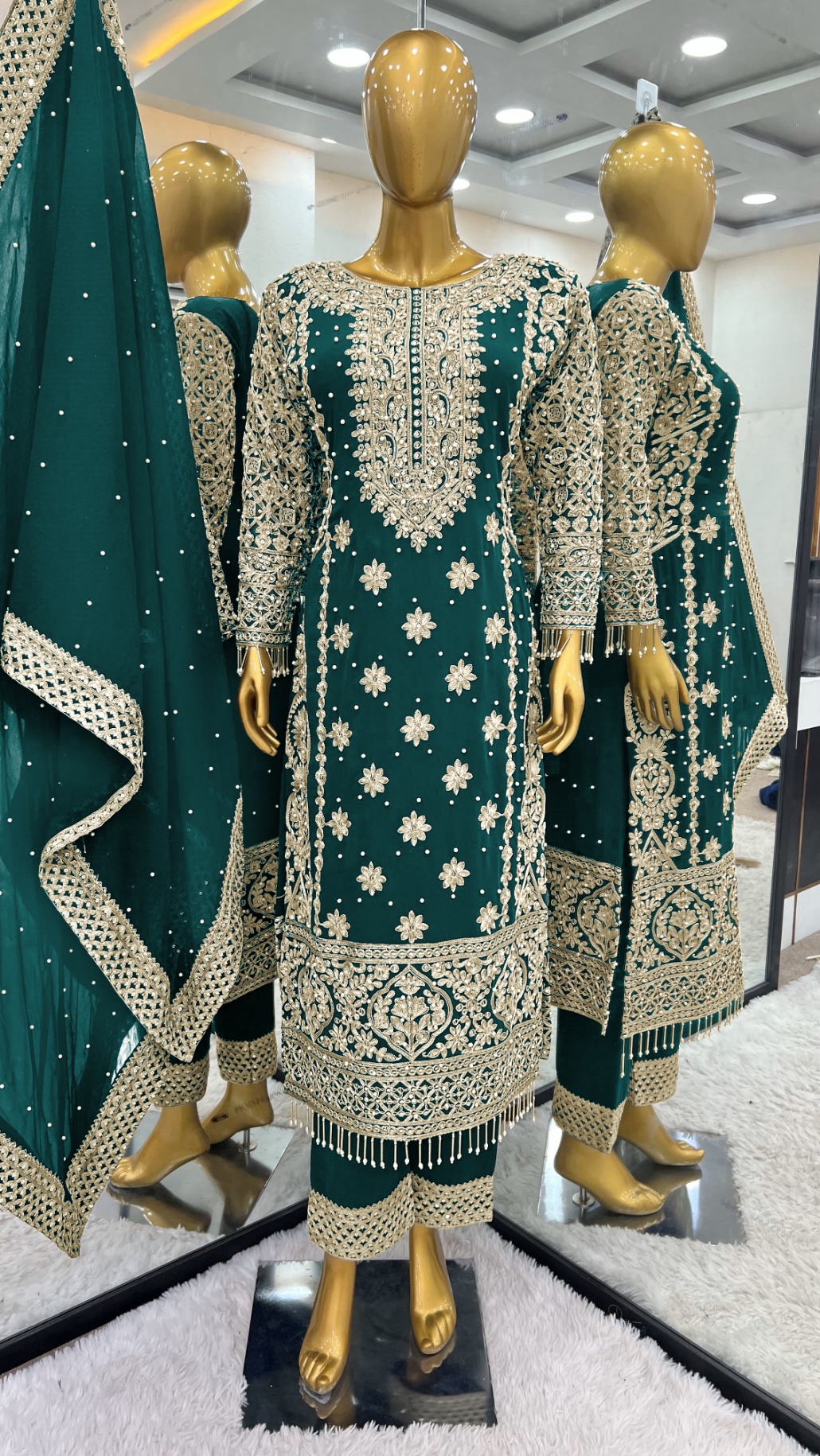 Rama Geometric Heavy Embroidery Faux Georgette Sharara Suit