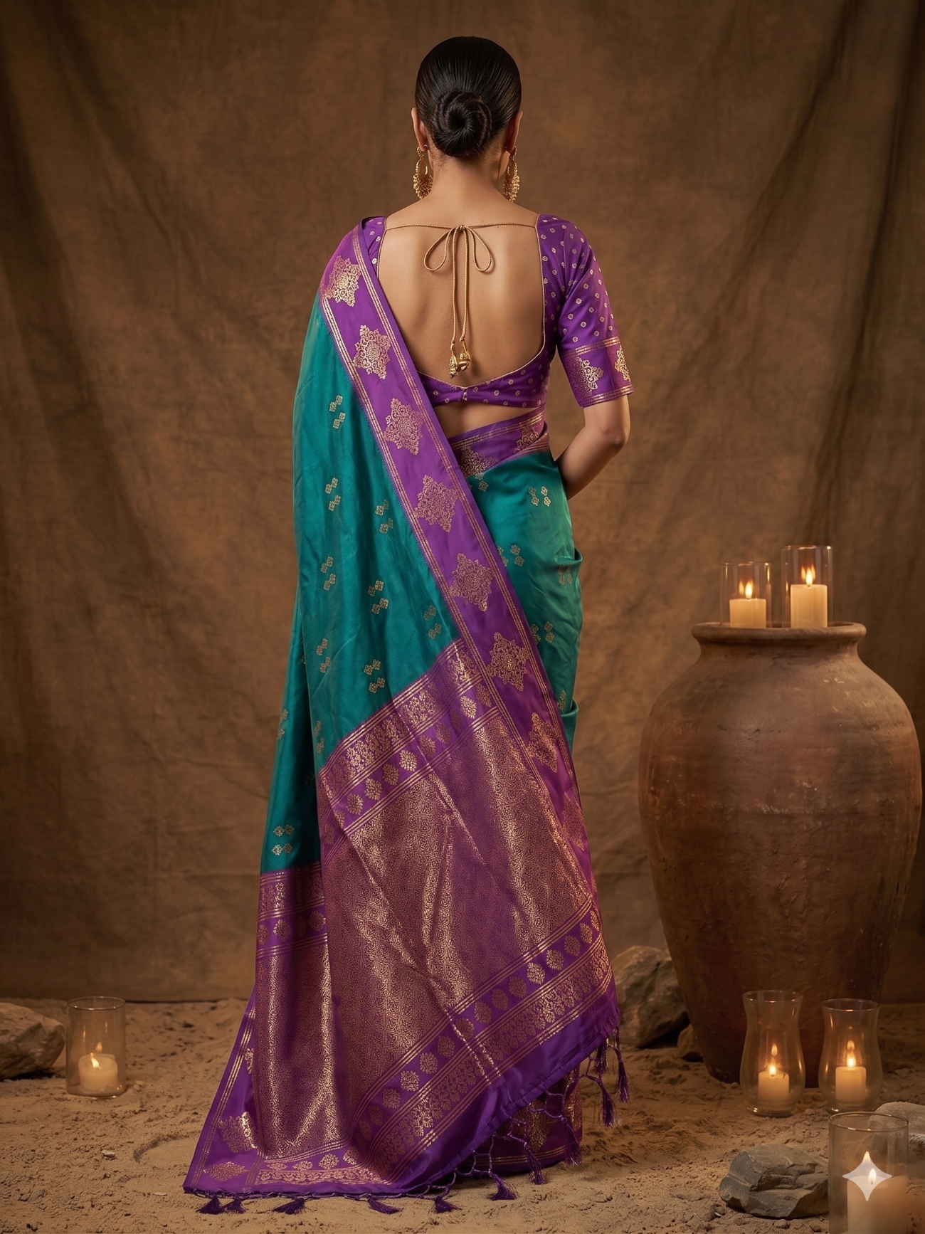 Rama Geometric Woven Soft Silk Saree — alternate view