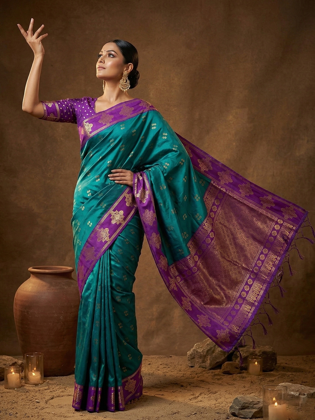Rama Geometric Woven Soft Silk Saree