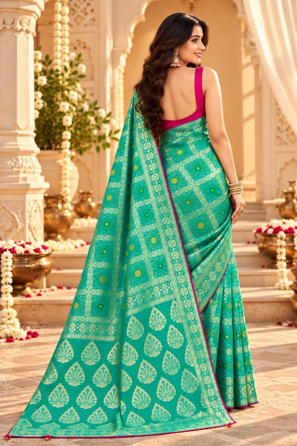 Rama Geometric Woven Zari Satin Silk Saree — alternate view