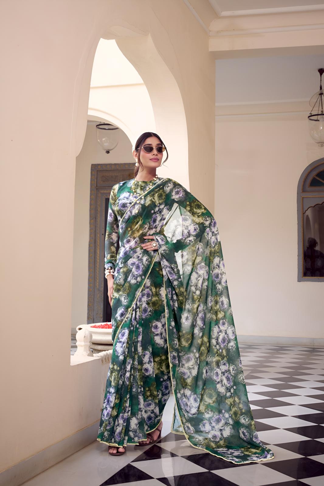 Rama Georgette Floral Printed Ready To Wear Saree