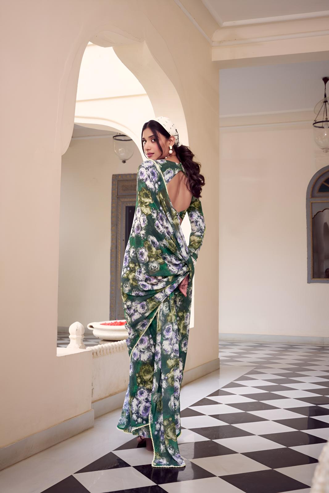 Rama Georgette Floral Printed Ready To Wear Saree — alternate view