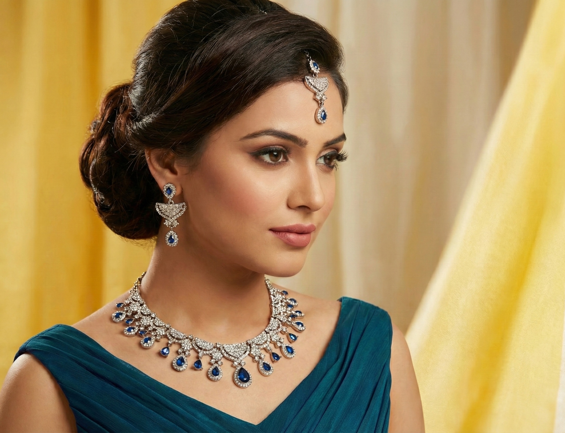 Rama Green American Diamond Necklace Set