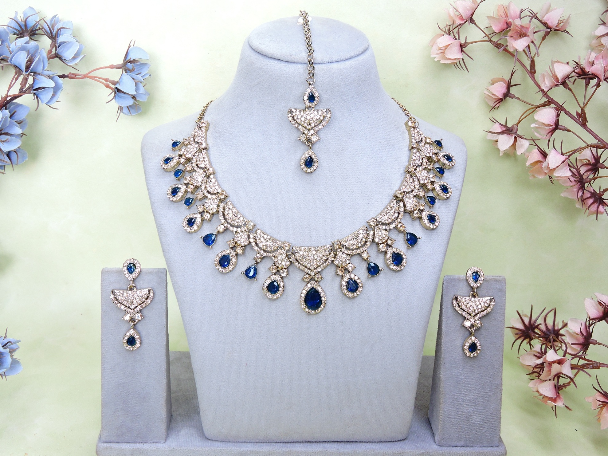Rama Green American Diamond Necklace Set — alternate view