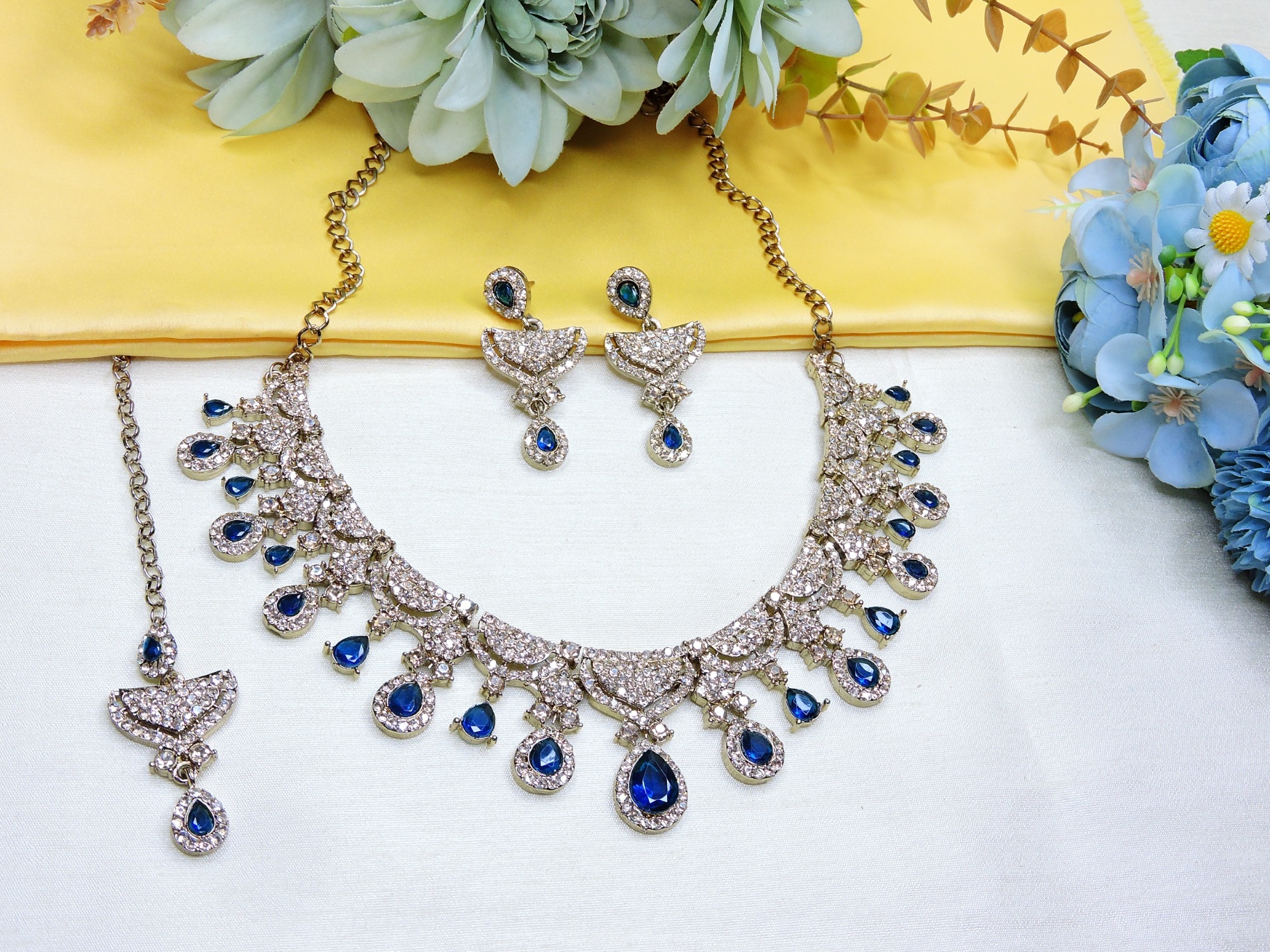 Rama Green American Diamond Necklace Set