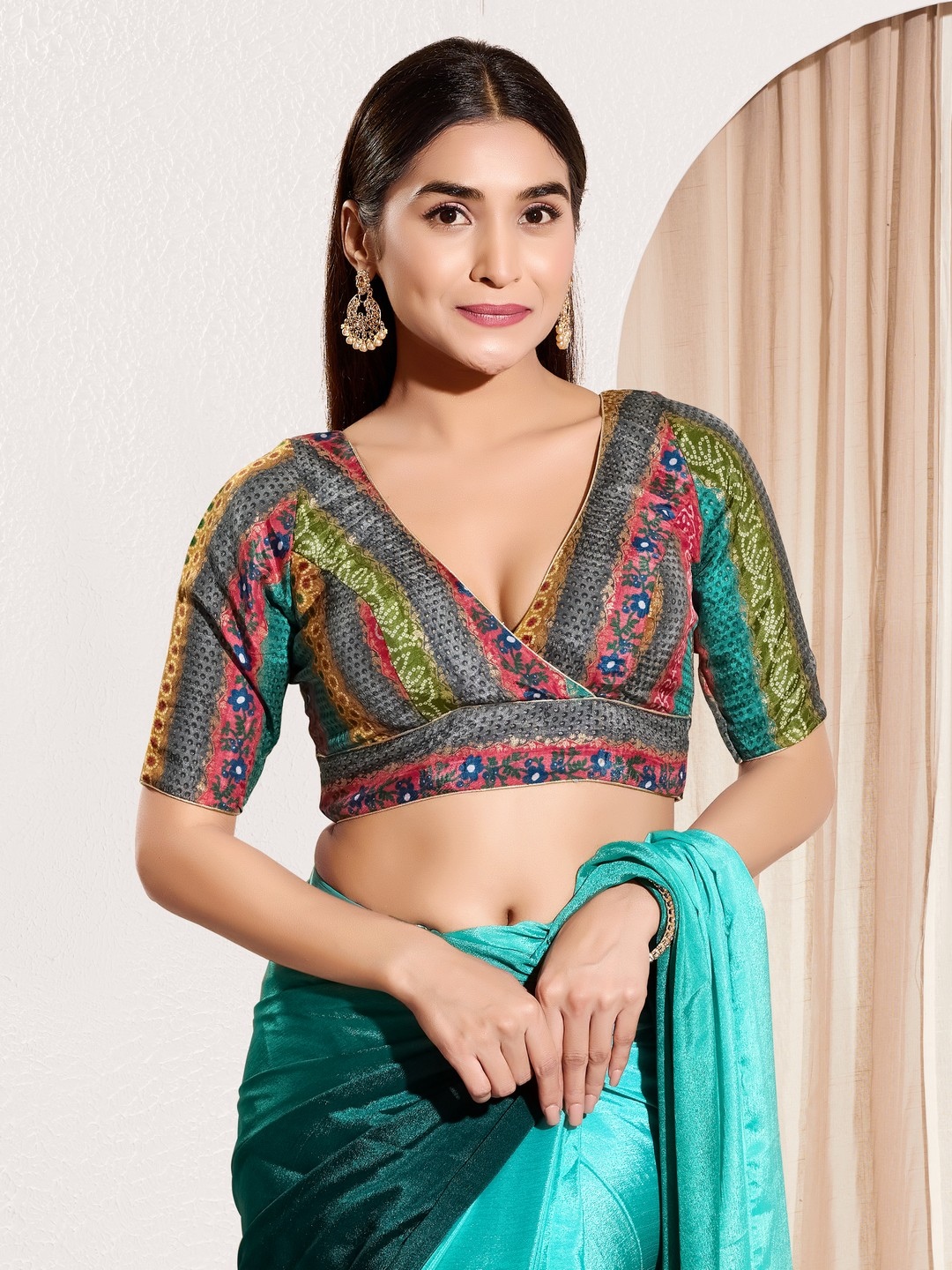 Rama Green Brocade Abstract Zari Woven Blouse