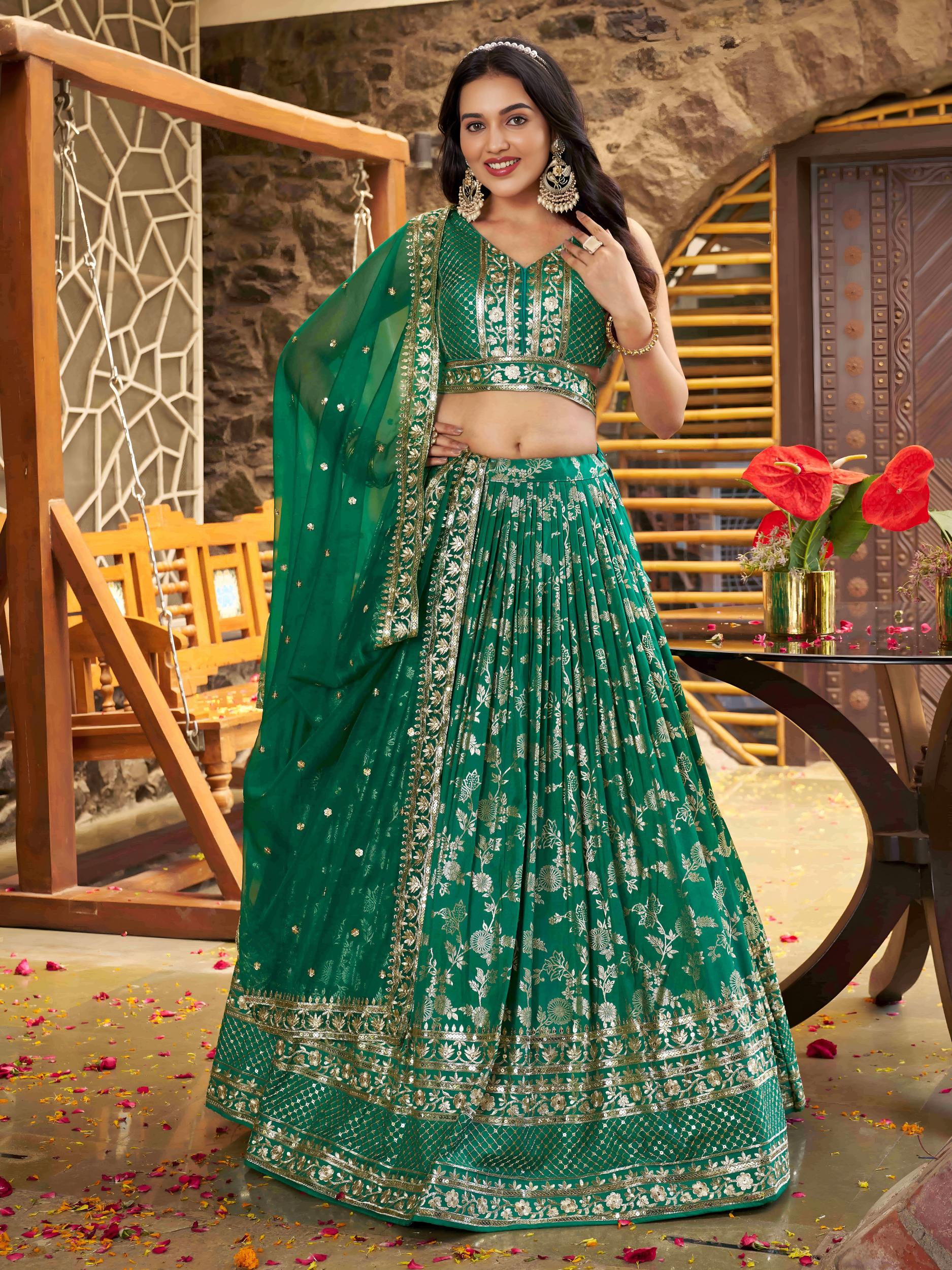 Rama Green Dola Silk Lehenga