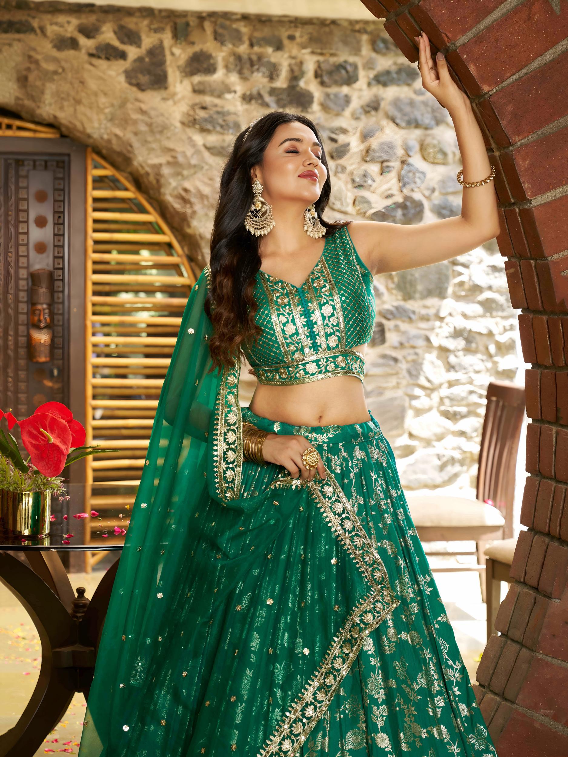 Rama Green Dola Silk Lehenga