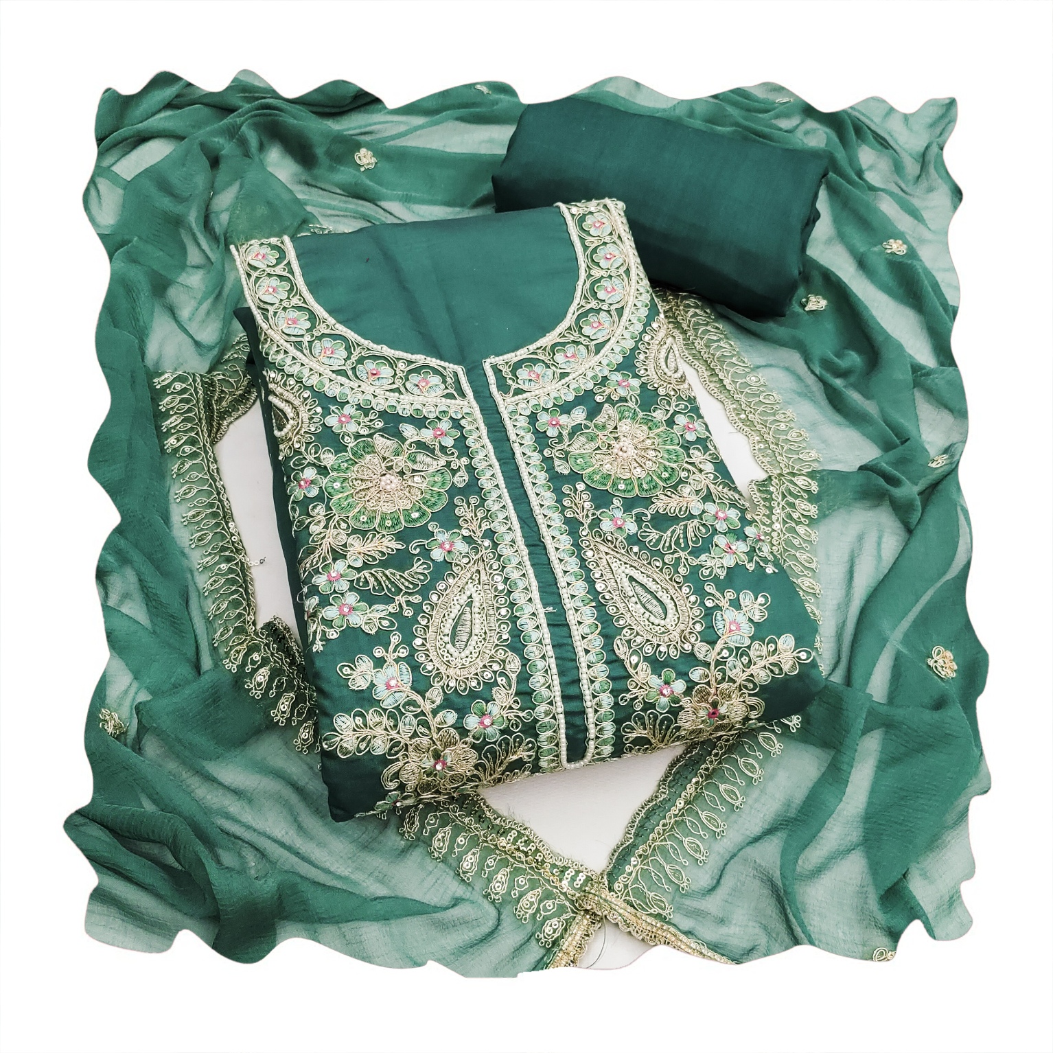Rama Green Floral Embroidered Straight Salwar Suit — alternate view