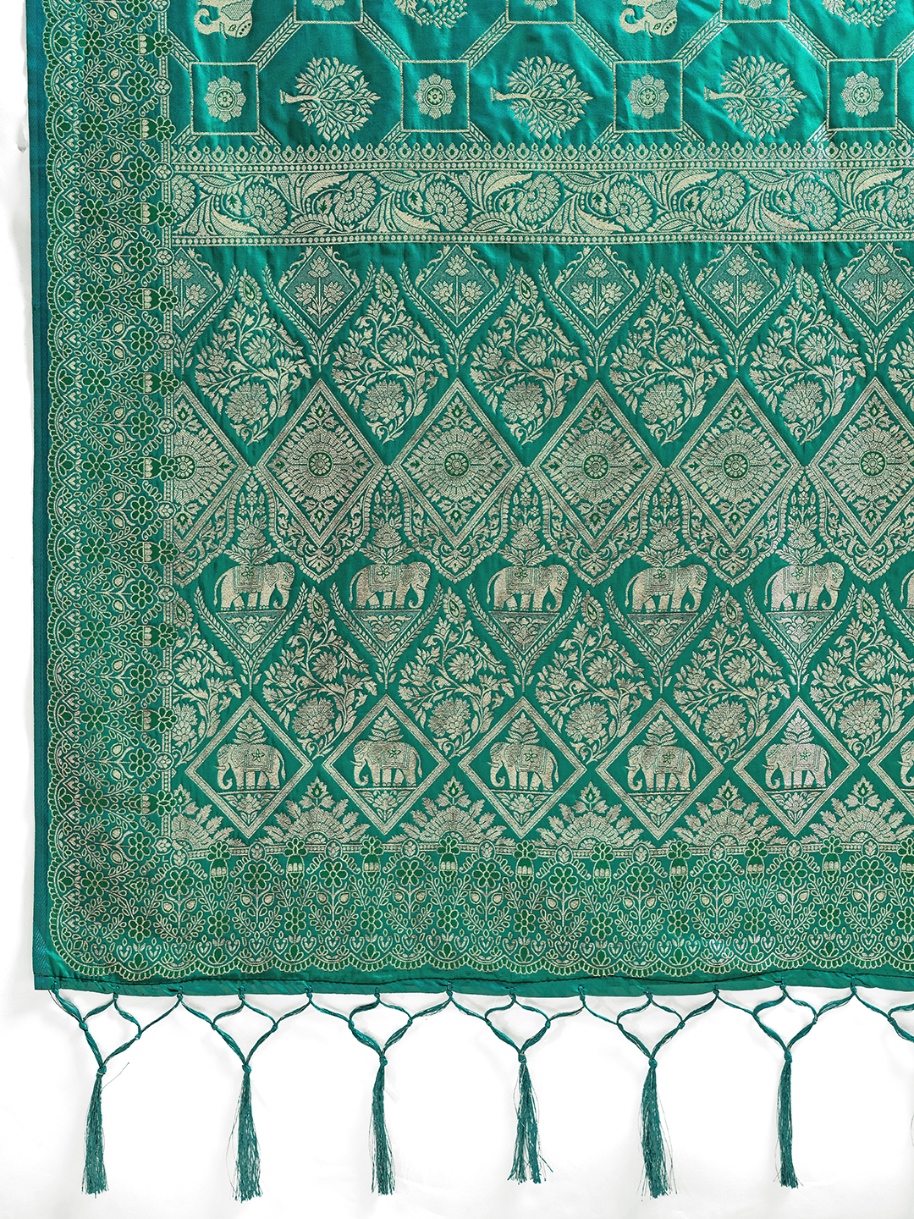 Rama Green Geometric Zari Silk Blend Saree