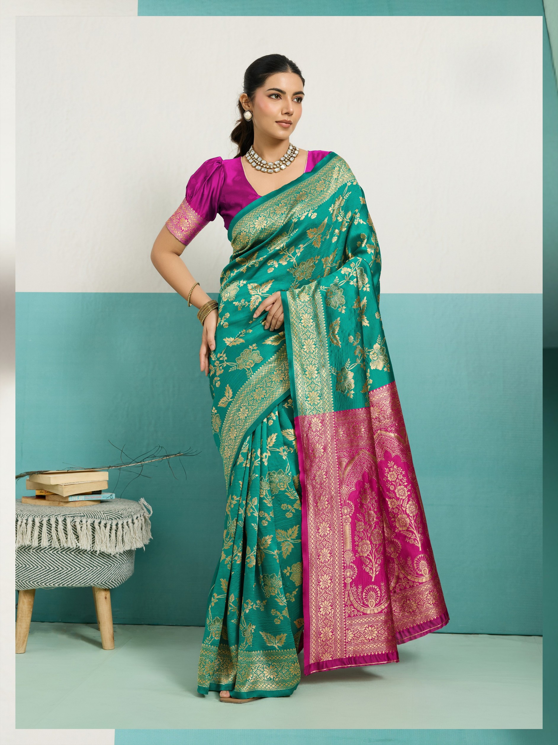 Rama Green Jaal Banarasi Silk Saree