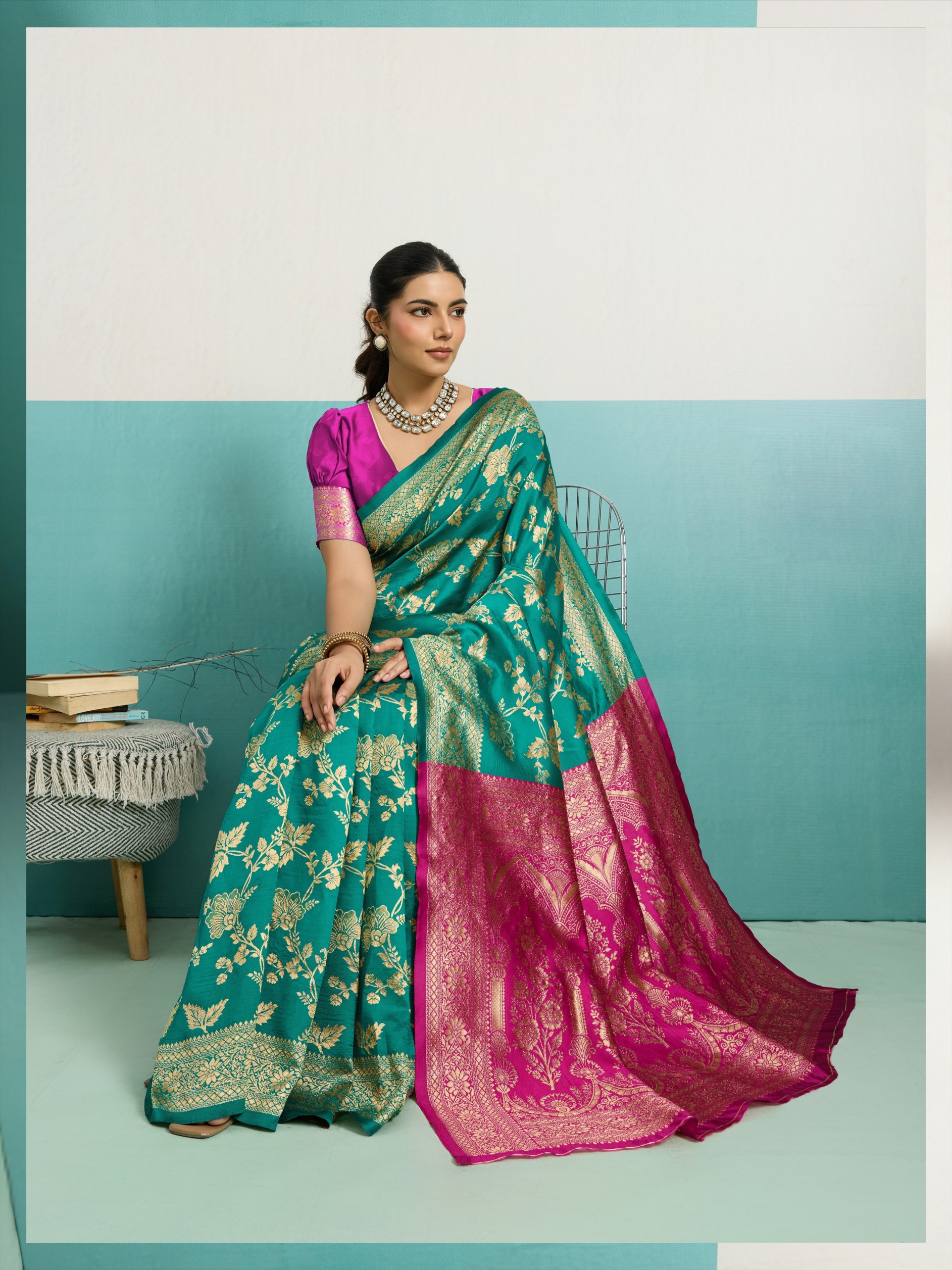 Rama Green Jaal Banarasi Silk Saree