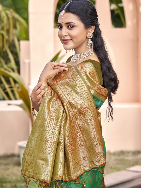 Rama Green Mehendi Pochampalli Silk Saree — alternate view