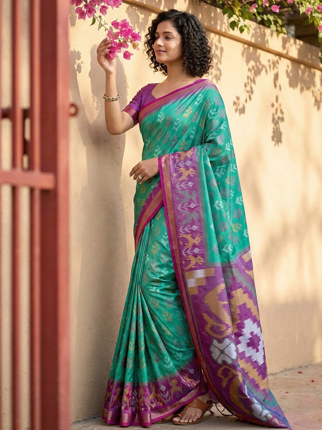 Rama Green Pochampally Silk Woven Saree — alternate view