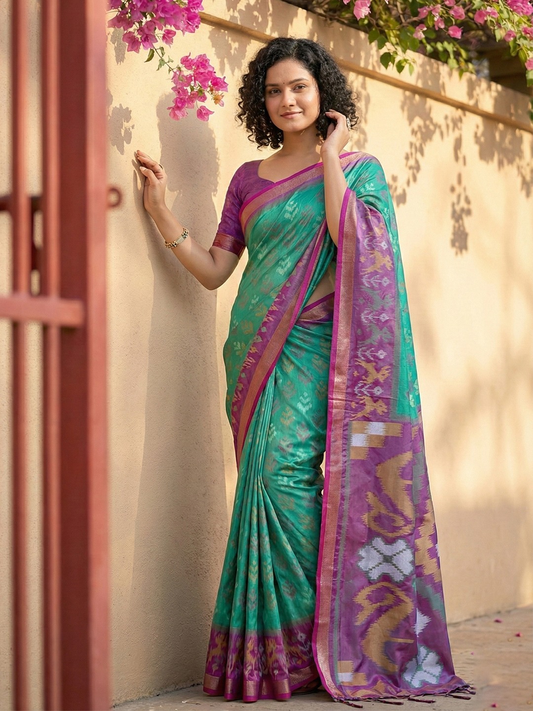 Rama Green Pochampally Silk Woven Saree